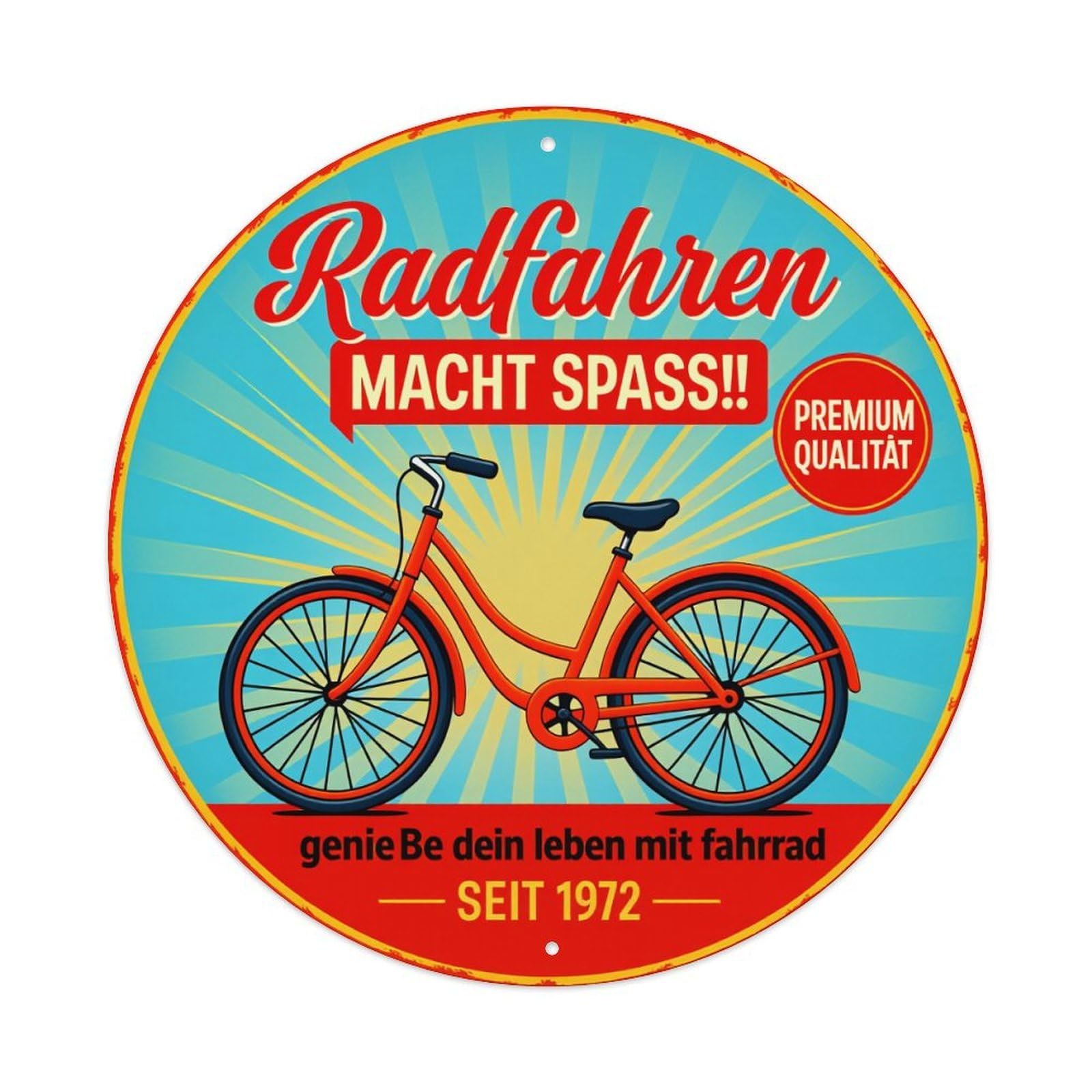 Bicycle Sunburst Background Text Logo Round Tin Sign Vintage Metal Poster Retro Bar, Home, Man Cave, Kitchen, Laundry Room Wall Art Decor Gift 8x8Inch