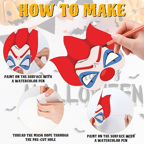 Miniatura 4 de Juego de 16 máscaras de animales DIY, máscara para colorear de gato, máscara de fiesta de gato con 24 piezas de bolígrafo de acuarela, máscara en