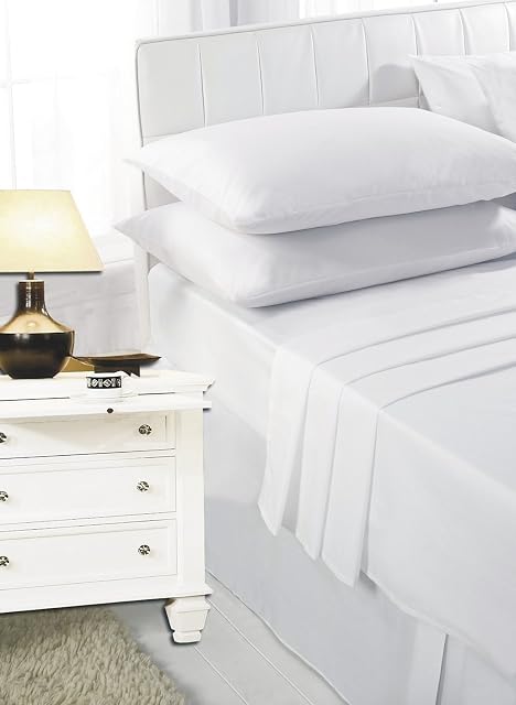 Value Zone Extra Deep Fitted Sheets 40cm 16 Box Polycotton Plain Dyed Non Iron Luxury Durable Quality Breathable Fitted Sheet Single Double King Super King ( White, Pillow pair Case )