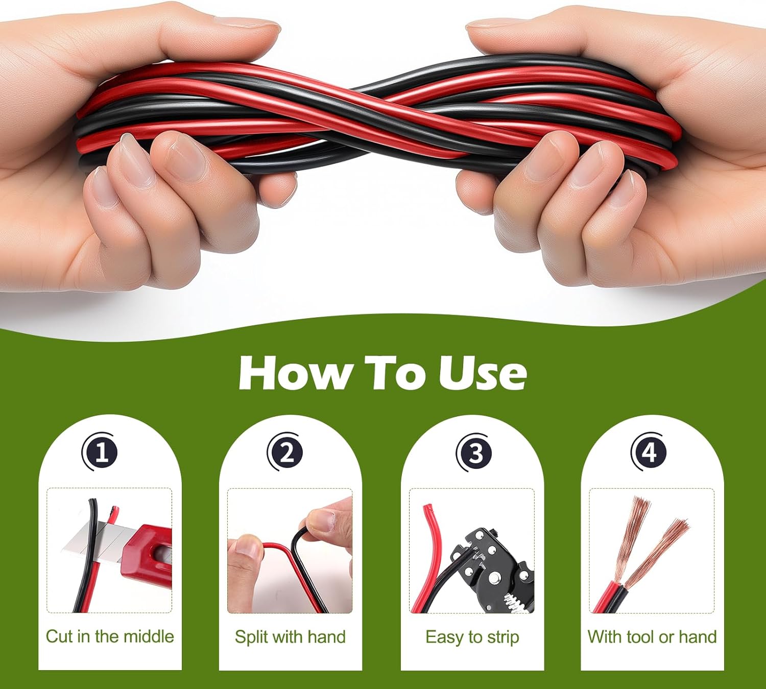 TYUMEN 18 Gauge Wire 100FT, 18/2 AWG Red Black Hookup Electrical Wire LED Strips Extension Cord 12V/24V DC Cable, 18AWG 2 Conductors Flexible Wire for LED Ribbon Lamp Tape Lighting