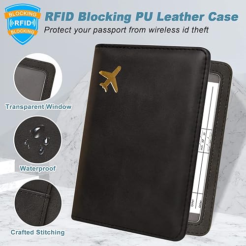 Miniatura 4 de DMLuna Soporte para pasaporte, de piel sintética de alta calidad, con bloqueo RFID, funda para pasaporte, organizador de documentos de viaje con