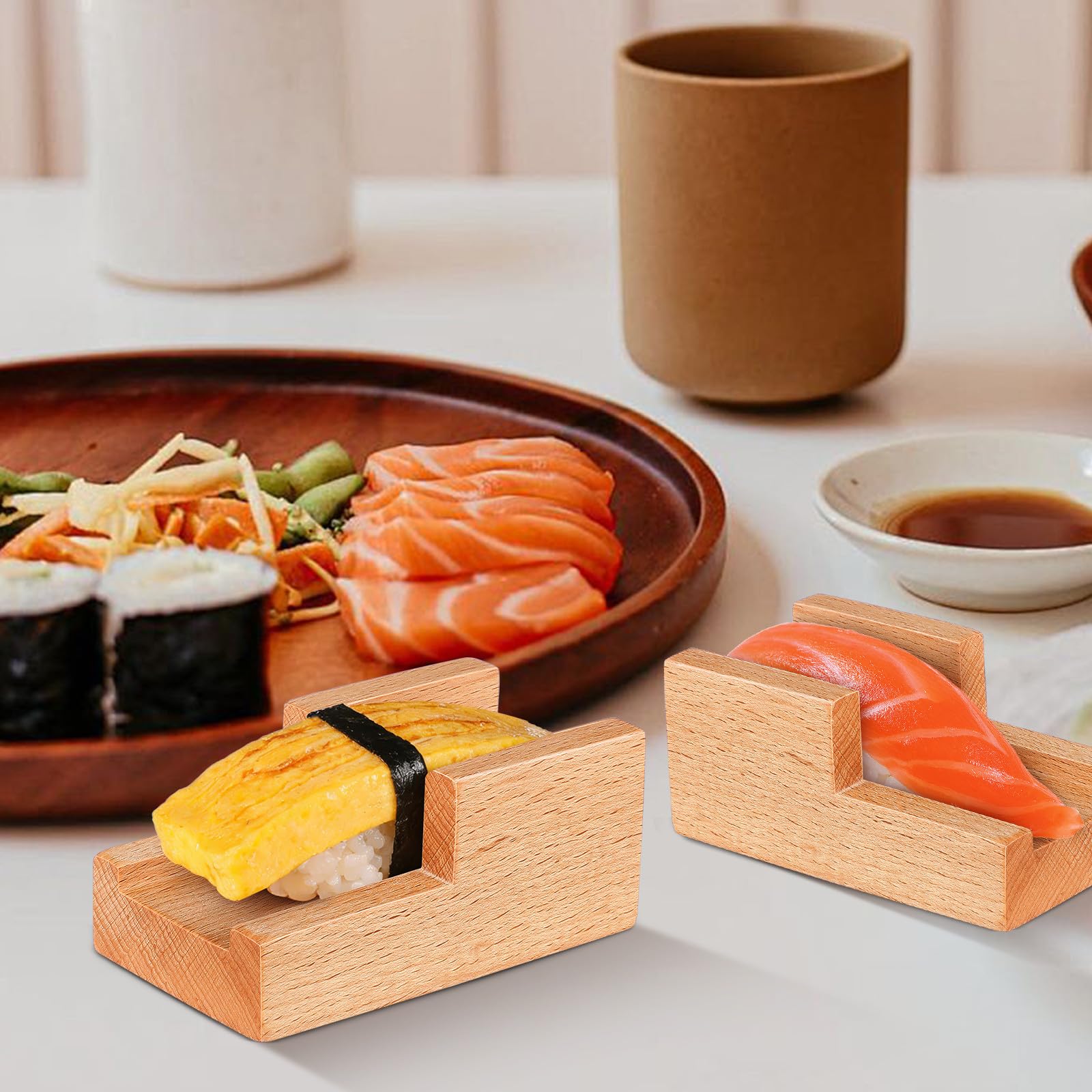 Gatuida Lot de 5 Supports à Sushis en Bois, à Fentes Plates, Style Japonais, pour La Maison, Les Restaurants Et Les Fêtes. Plateau de Service, Assiette à Sashimi, Présentoir à Aliments.