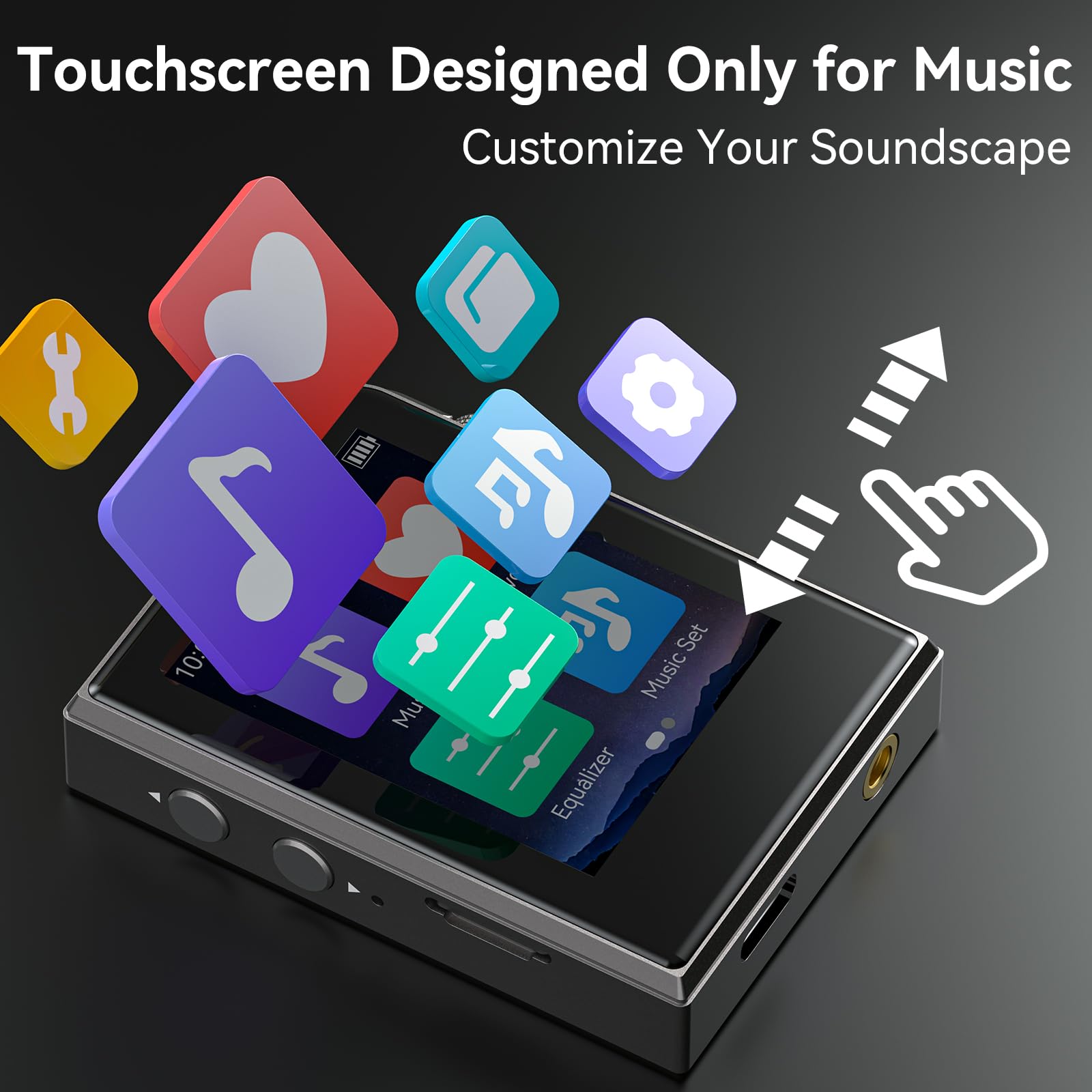 Odtwarzacz MP3 64 GB, HiFi, bezstratny dźwięk, metalowa obudowa, przycisk dotykowy, możliwość rozszerzenia do 128 GB