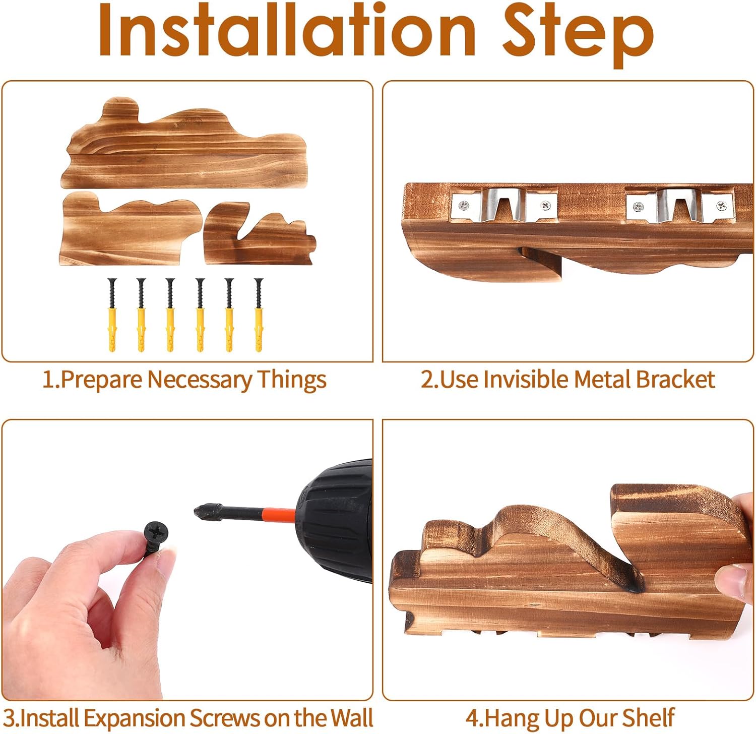 3 Sets Small Floating Shelves for Wall,3 Size Live Edge Wooden Shelf Cloud Farmhouse Vintage Wall Decor with Metal Bracket for Living Room Bedroom(Brown)