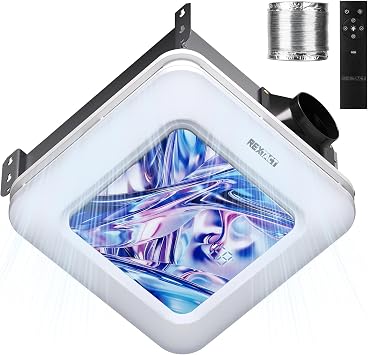 RexTact Bathroom Fan with Humidity Sensor,230 CFM 1.0 Sone Bathroom Exhaust Fan with Light,Ventilation and Exhaust Fan with Remote Control and Timer Function,Violet Blue