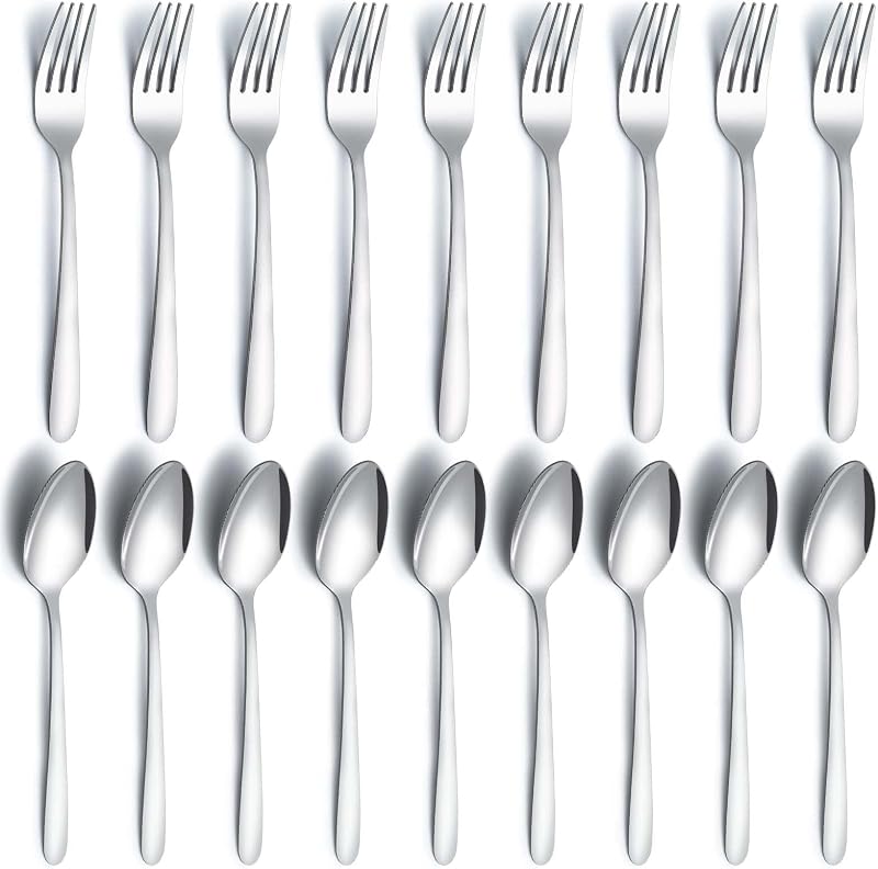 Juego de cubiertos de 24 piezas, tenedores y cucharas, cubiertos de acero inoxidable de grado alimenticio para el hogar, la cocina y el restaurante, 12 tenedores y cucharas, pulido espejo y apto para lavavajillas