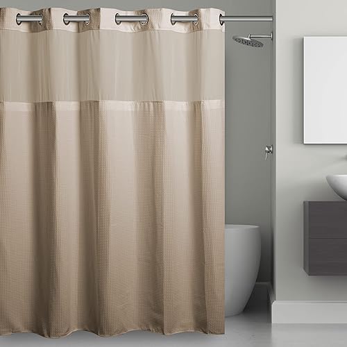 Miniatura 2 de Hookless Juego de cortina de ducha de tela de gofre con forro de tela, no requiere ganchos, lavable a máquina, tamaño largo mide 72 x 86 pulgadas,