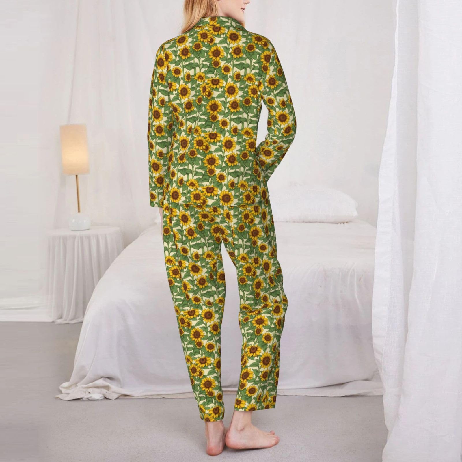 Pigiama a maniche lunghe da donna con stampa girasole Set Lounge Sleepwear Accogliente Nightwear Loungewear per tutti i giorni