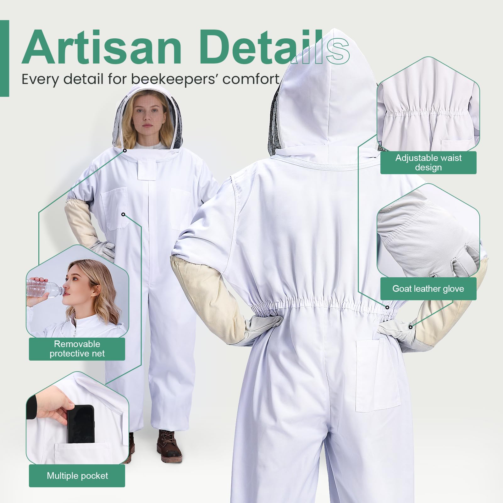 M-Bee - Traje de apicultura para hombres y mujeres, traje de apicultor con guante y capucha ventilada