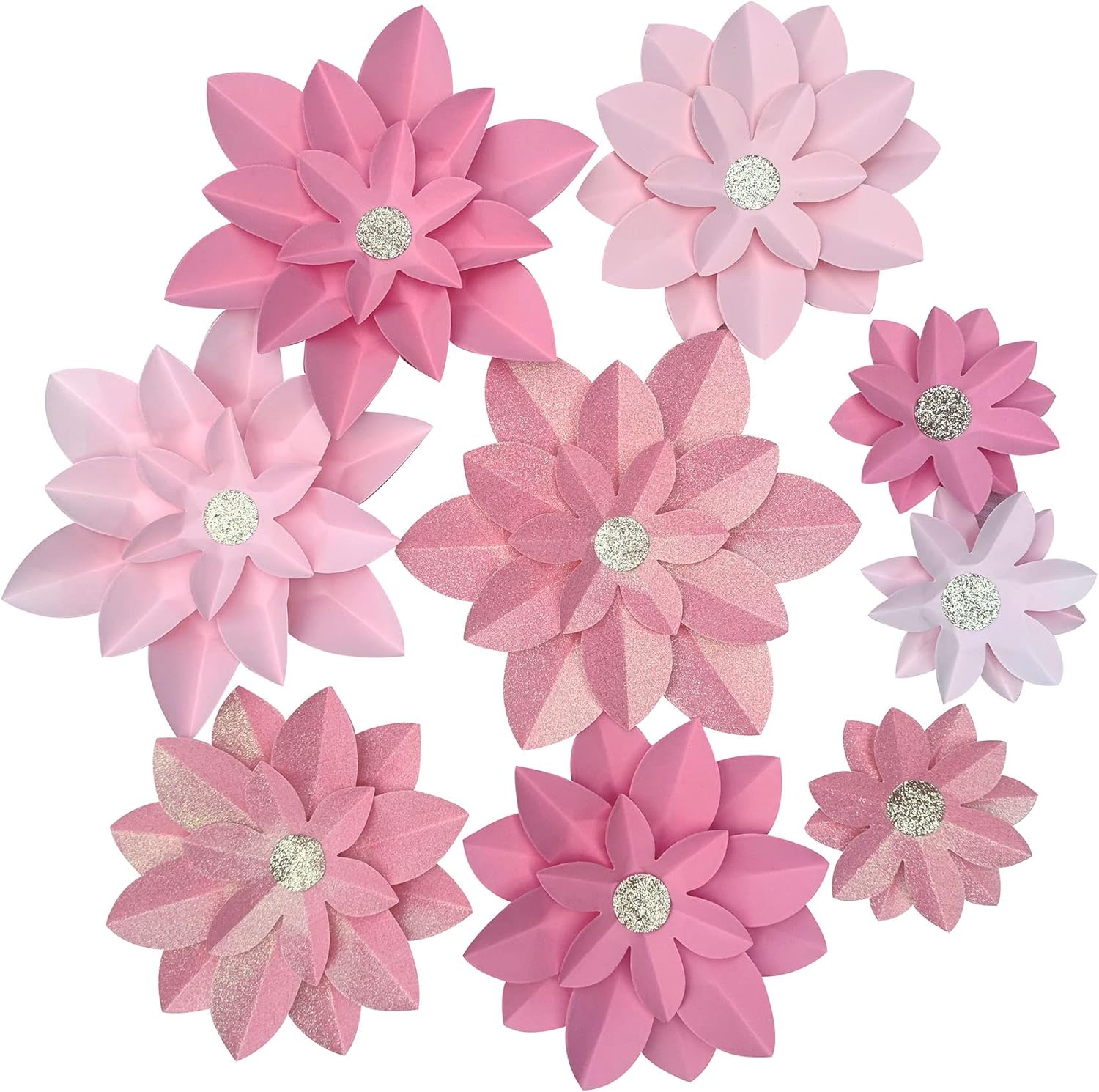 Mybbshower Pink Glitter Paper Flower for Wall Decor (10"6