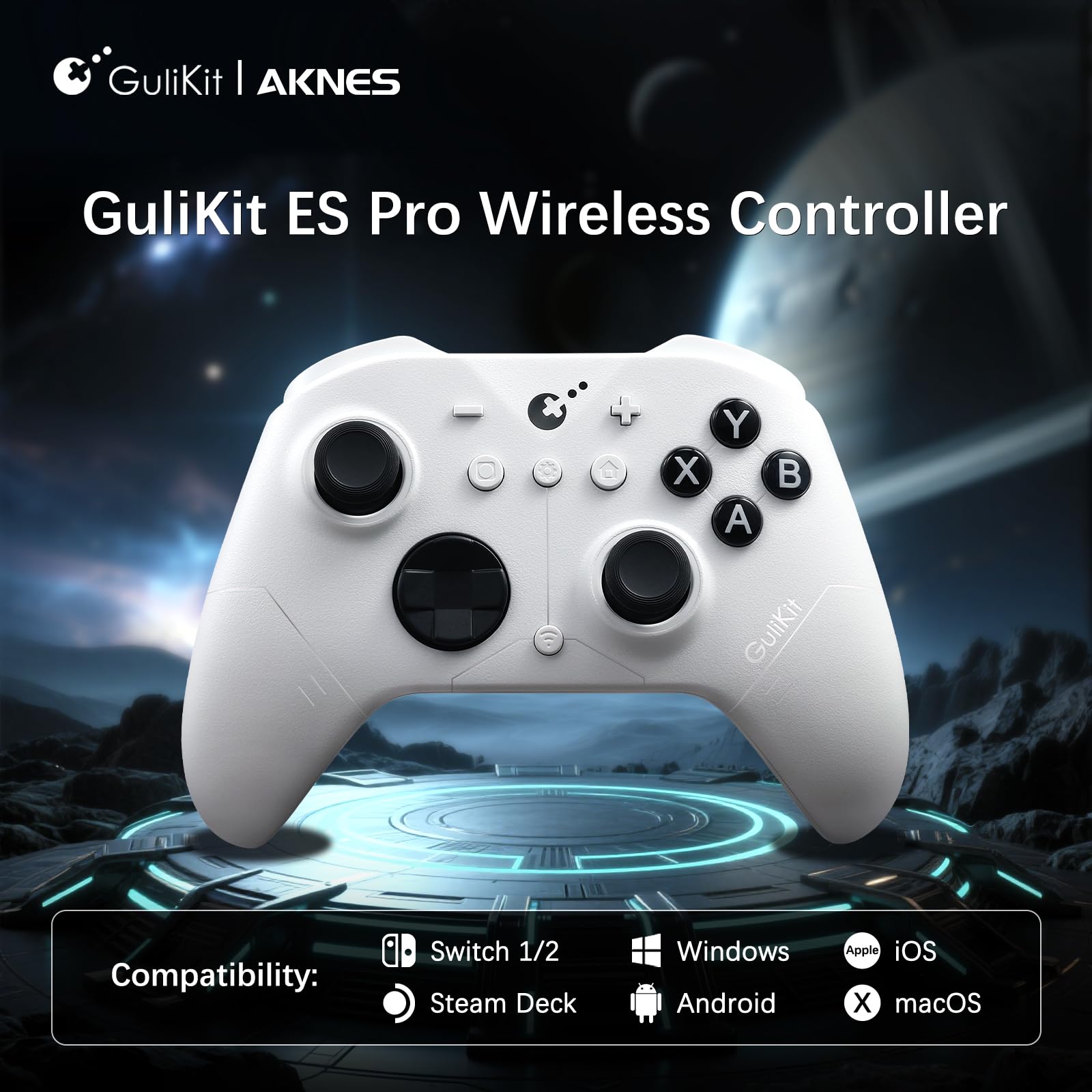 GuliKit ES PRO Manette Sans Fil pour Switch 2/1, PC, Steam Deck (Blanc) | 3.25ms de Latence Faible, Joysticks Magnétiques TMR, Réveil Switch 1/2, D-Pad à Interrupteur Tactile