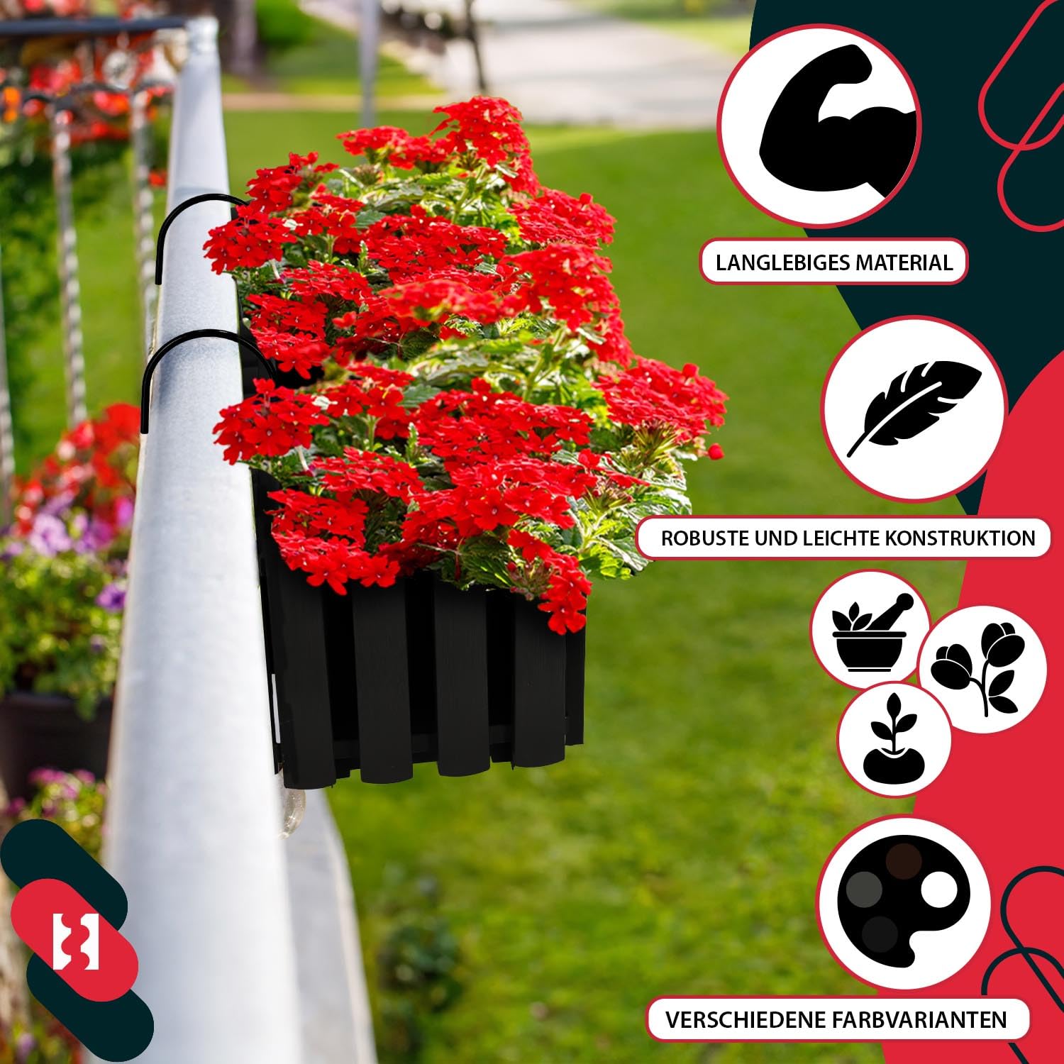 KOTARBAU® 4 pz Fioriera da Esterno - Vaso per Piante Autoirrigante - 58 x 18 x 16 cm - Antracite - Fioriera da Balcone - Vaso Rettangolare da Esterno in Plastica