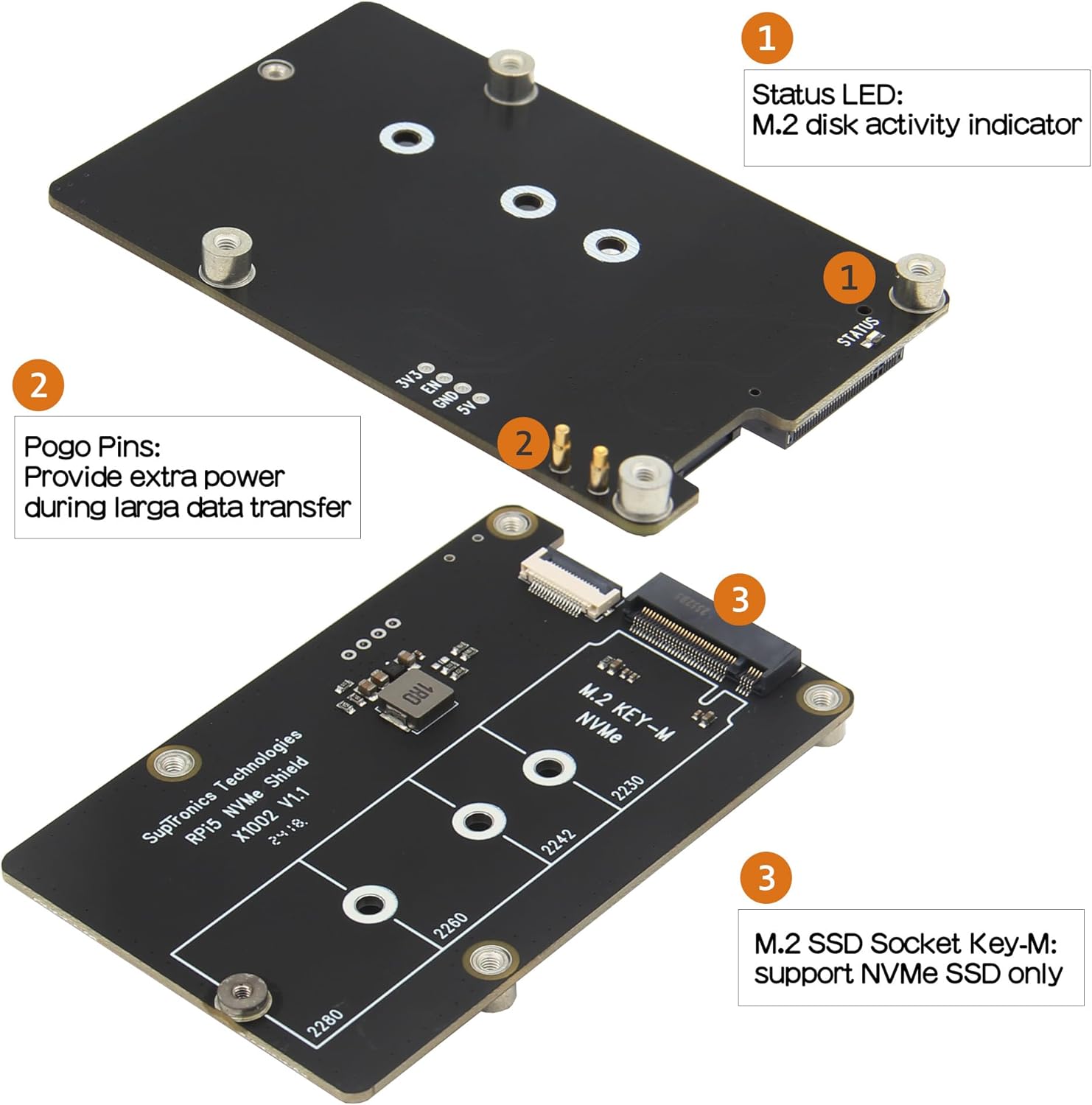 Geekworm X1002 PCIe M.2 NVMe SSD PIP PCIe Peripheral Bottom Board+Metal Case P580 for Raspberry Pi 5
