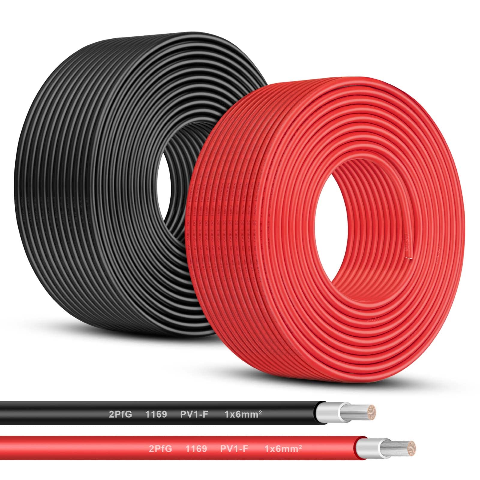 Shirbly Solar Panel Wire - Black & Red Tinned Copper PV Wire, 10AWG (6mm), 200FT Extension Cable for Outdoor, Automotive, RV, Boat, Marine Solar Panel