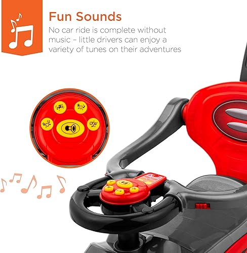 Miniatura 5 de Best Choice Products 3 en 1 carrito a pedal para niños para interiores y exteriores para empujar para niños pequeños carro de juguete con asa bocina