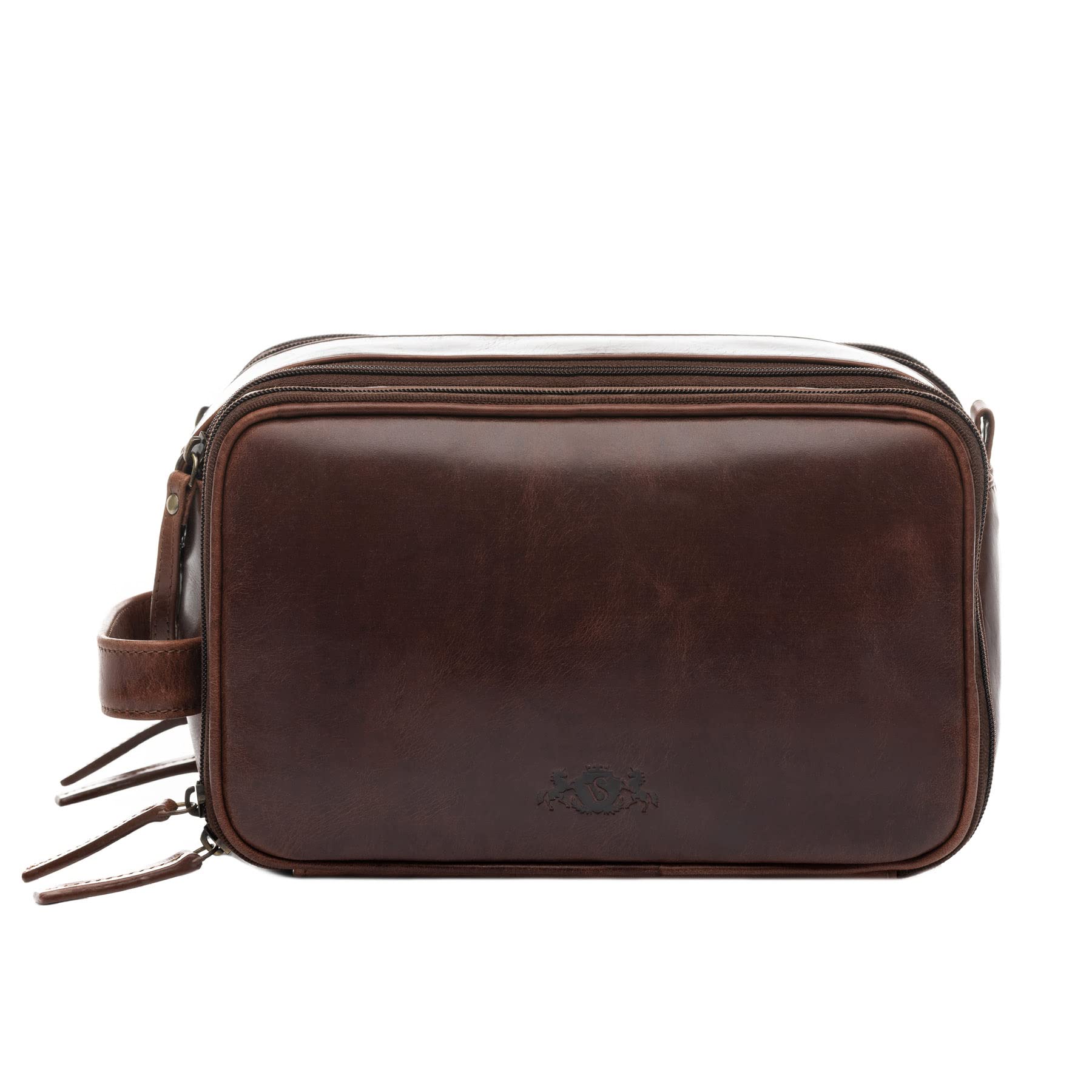 SID & VAIN Trousse de Toilette Cuir véritable Louis nécessaire de Voyage pour Hommes et Femmes Trousse de Maquillage Marron