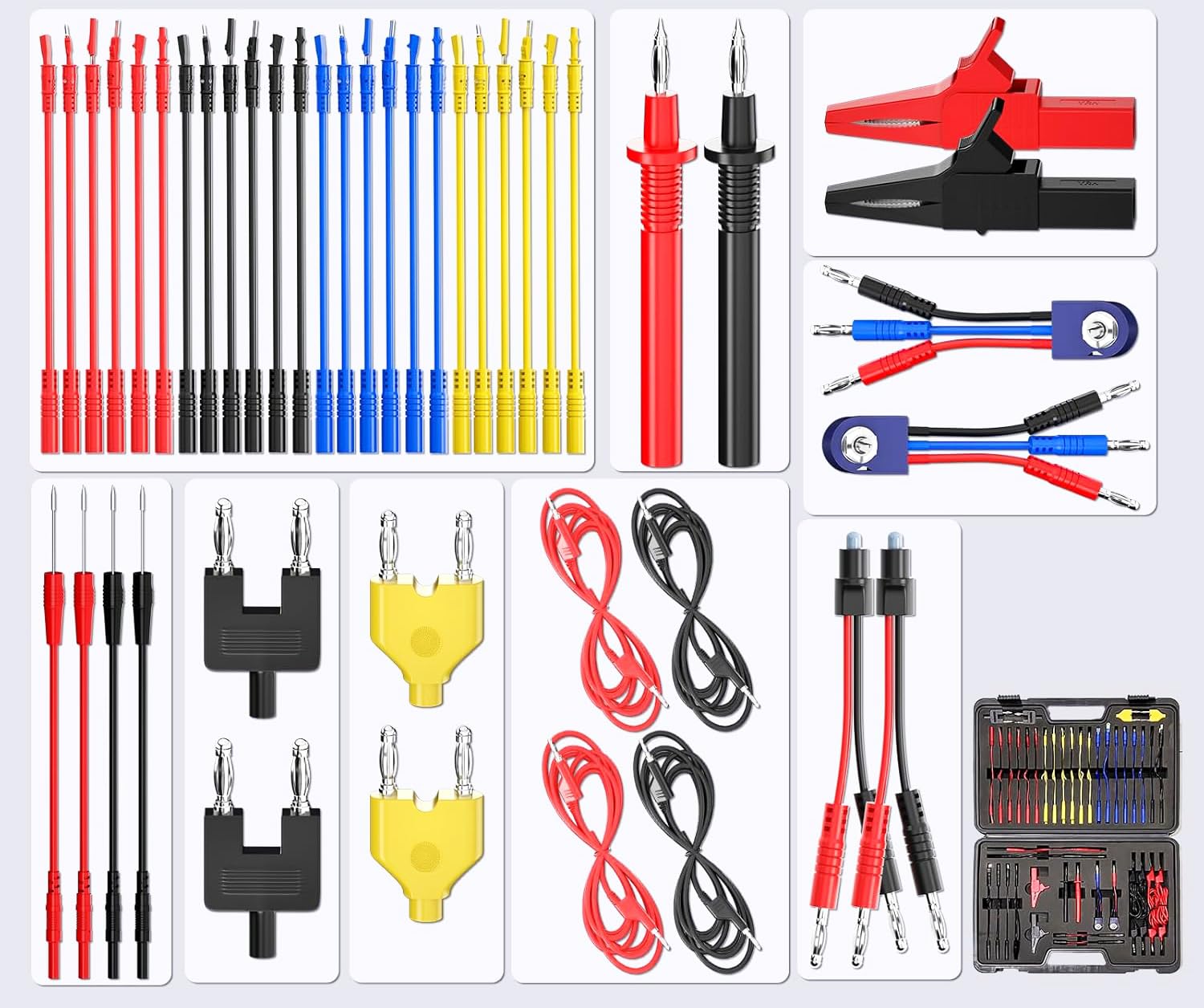 Kit de cables para multimetro con puntas de prueba, pinzas, enchufes y comprobadores, 92 piezas