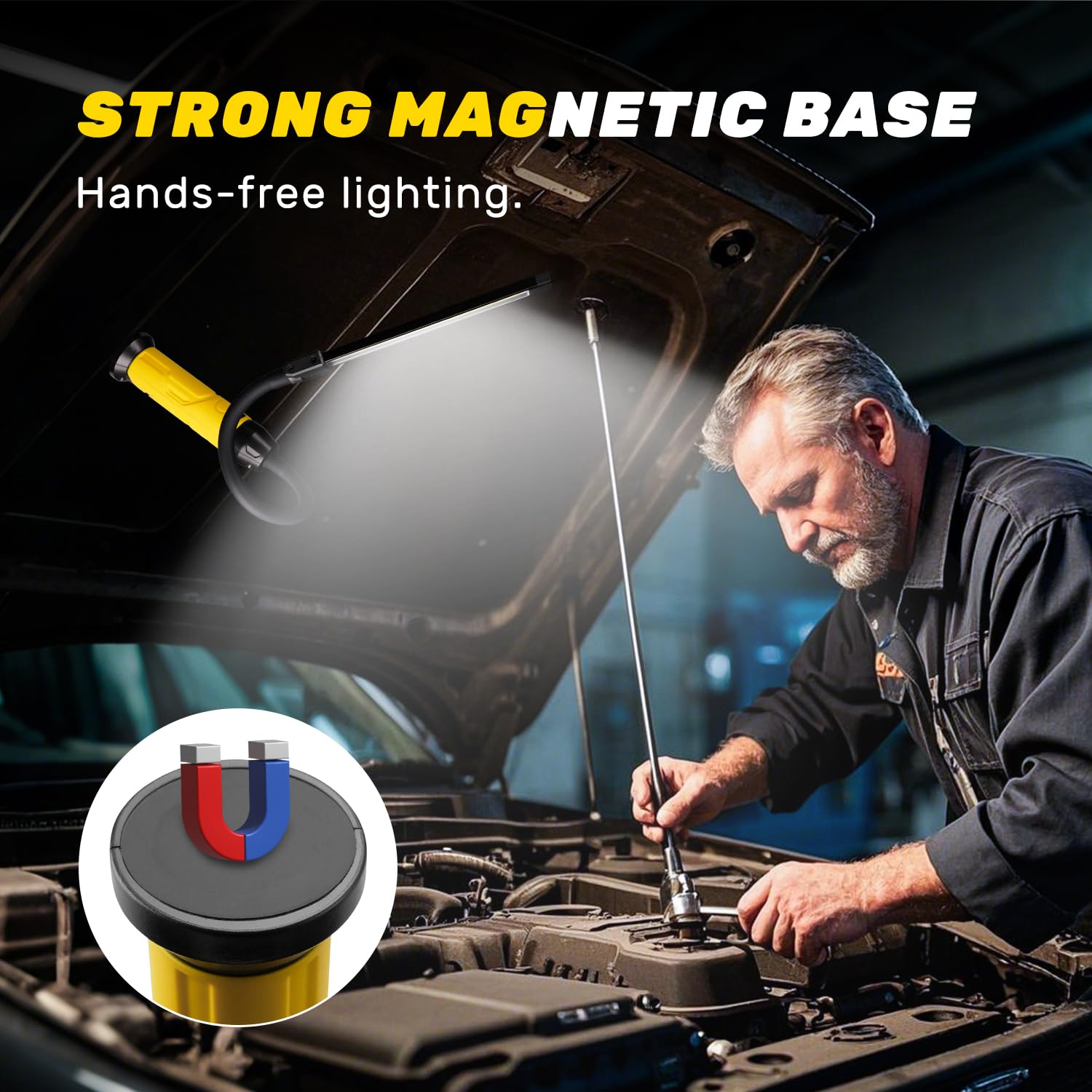 Baladeuse LED Mecanicien, Lampe de Travail LED Rechargeable à col de Cygne Flexible à 360°, 1000 Lumens 3 Modes Lampe Torche avec Base Magnétique pour for Garage, Camping, Emergency
