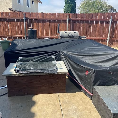 Miniatura 6 de Funda para sofá modular de patio, resistente a los rayos UV, resistente al agua, antidecoloración, en forma de V, color negro, 90 pulgadas de largo