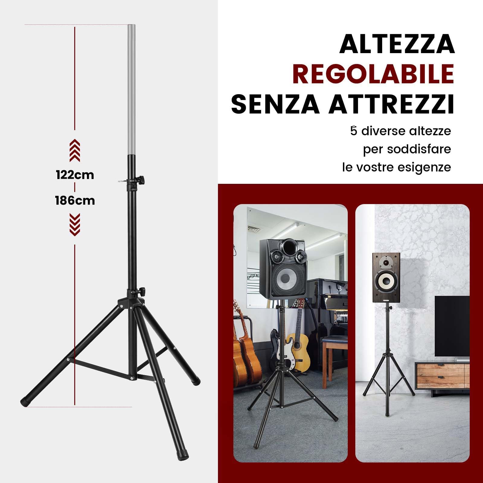 COSTWAY Supporto per Altoparlante, Supporto Treppiede per Casse Acustiche, Diffusore Cavalletto Stativo, Altezza regolabile da 97-183 cm