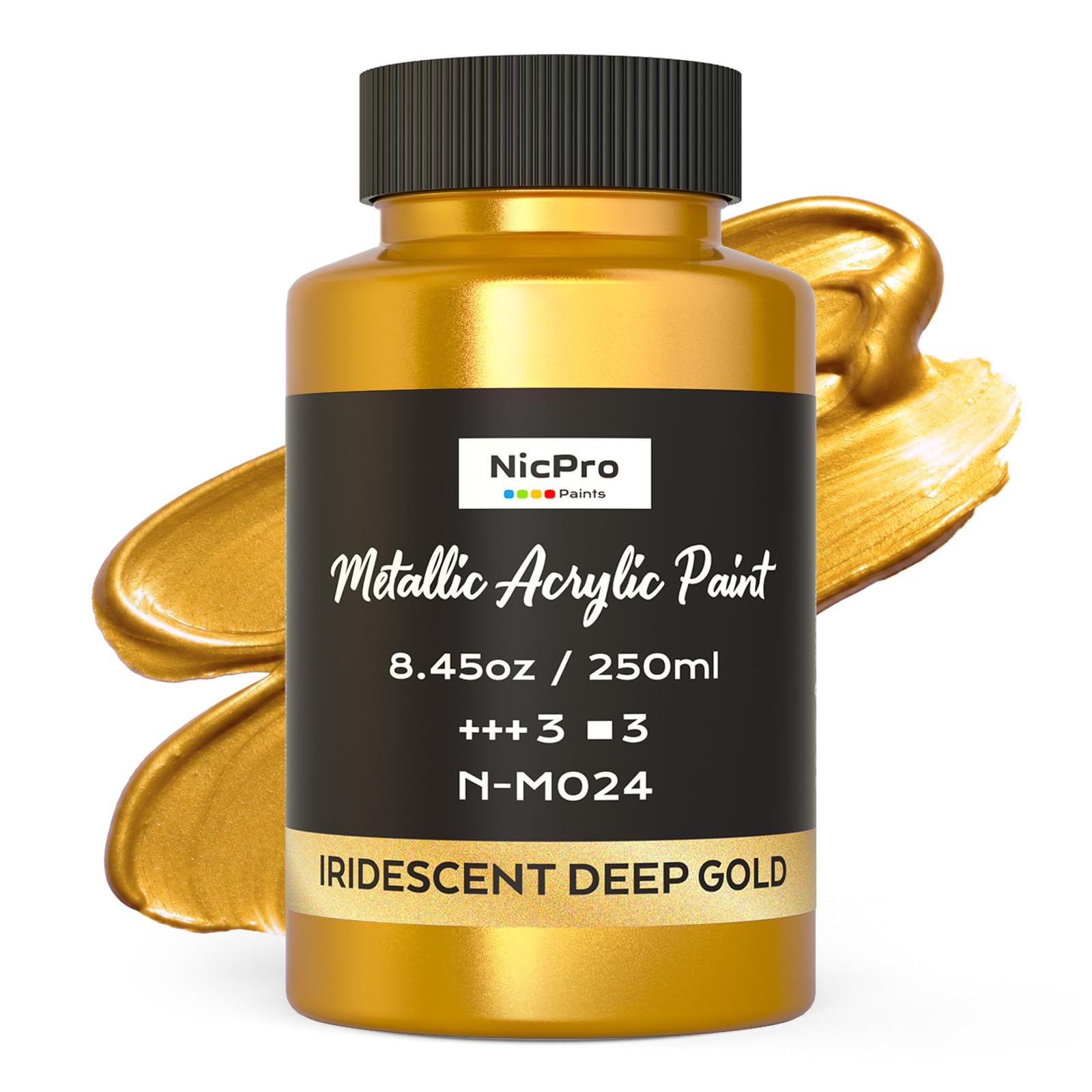 Nicpro Metallic Iridescent Deep Gold Acrylic Paint, 8.45oz/250ml Large Gold Leaf Paint, Non Toxic, Non Fading Craft Paint for Pumpkins, Canvas, Wood, Clay, Metal, Furniture, Handcrafts, Art Supplies