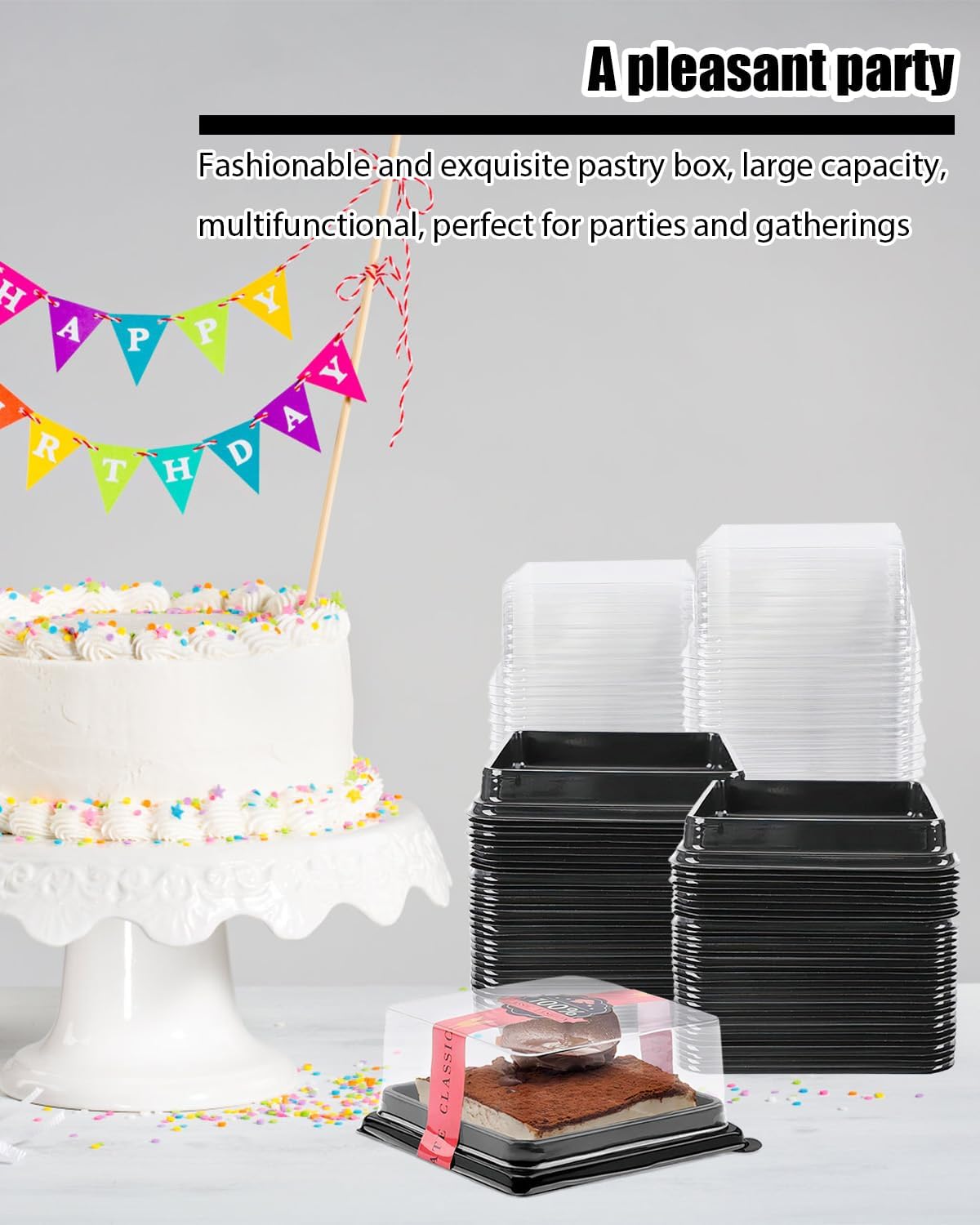 Mini Cake Boxes, 100 Pack Desert Containers With Lids Mooncake Box Mini Dessert Containers For Cheese Pastry Dessert Mooncake (Black)
