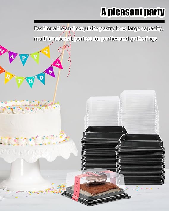 Mini Cake Boxes, 100 Pack Desert Containers With Lids Mooncake Box Mini Dessert Containers For Cheese Pastry Dessert Mooncake (Black)