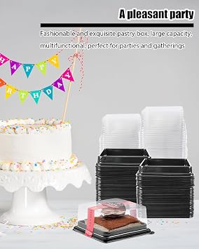 Mini Cake Boxes, 100 Pack Desert Containers With Lids Mooncake Box Mini Dessert Containers For Cheese Pastry Dessert Mooncake (Black)