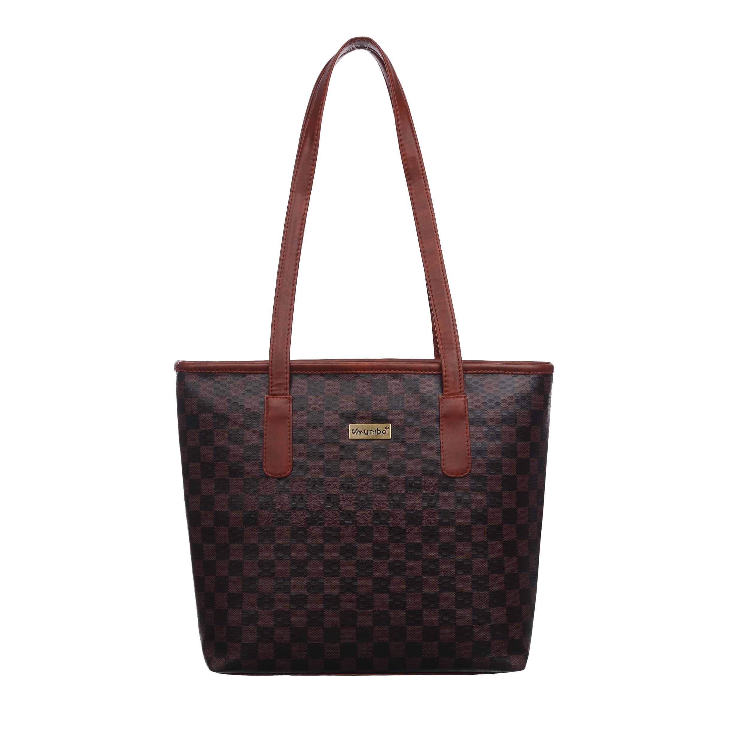 unibo Stylish Checkered Shoulder Bag with Multiple Compartments | Water-resistant | Brown Handles | Large Capacity | Trendy Designer Shoulder Bag-picture-33