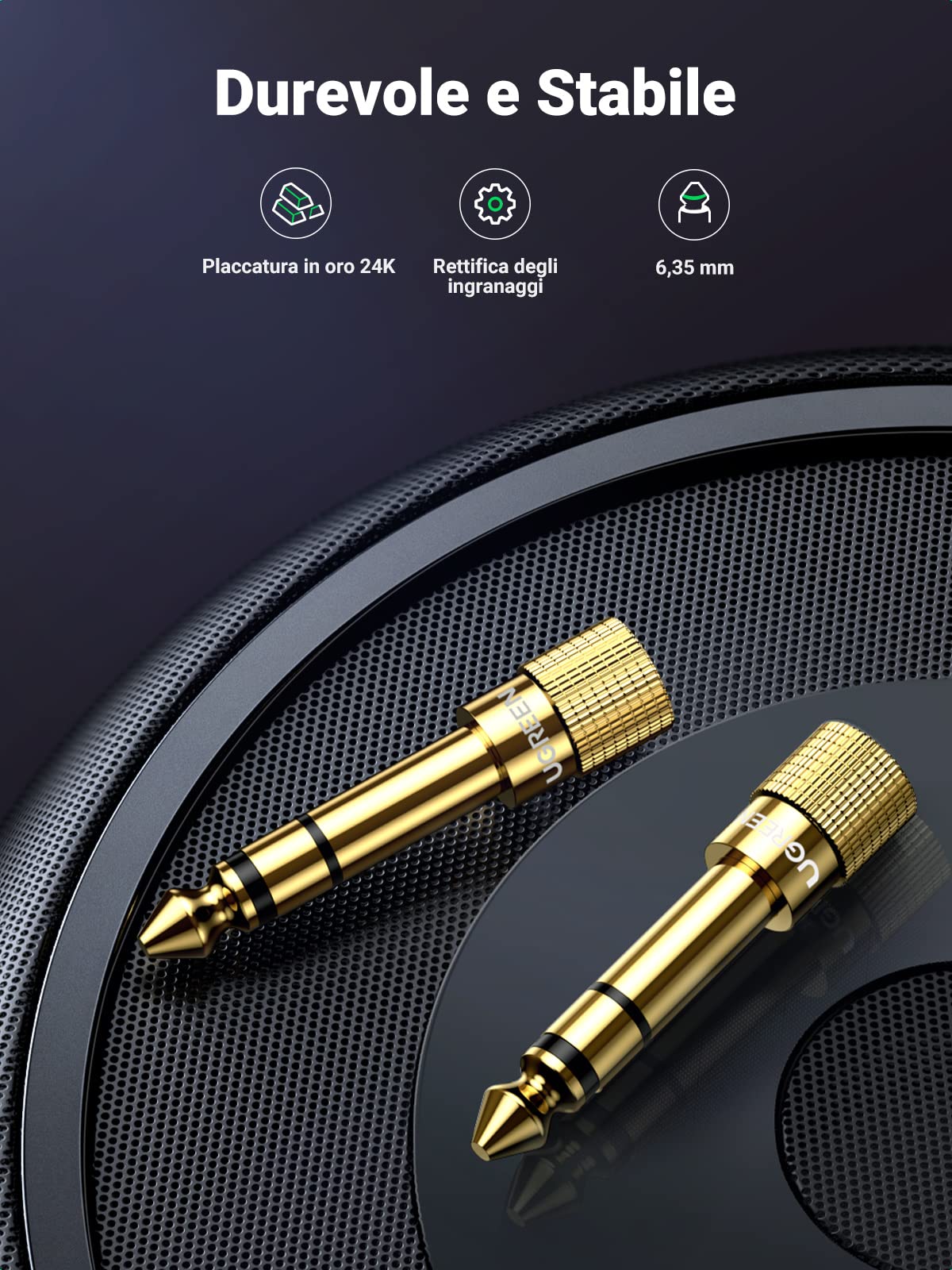UGREEN Adattatore Audio Jack 3,5 Femmina a 6,3 Maschio Minijack HiFi 2 Pack