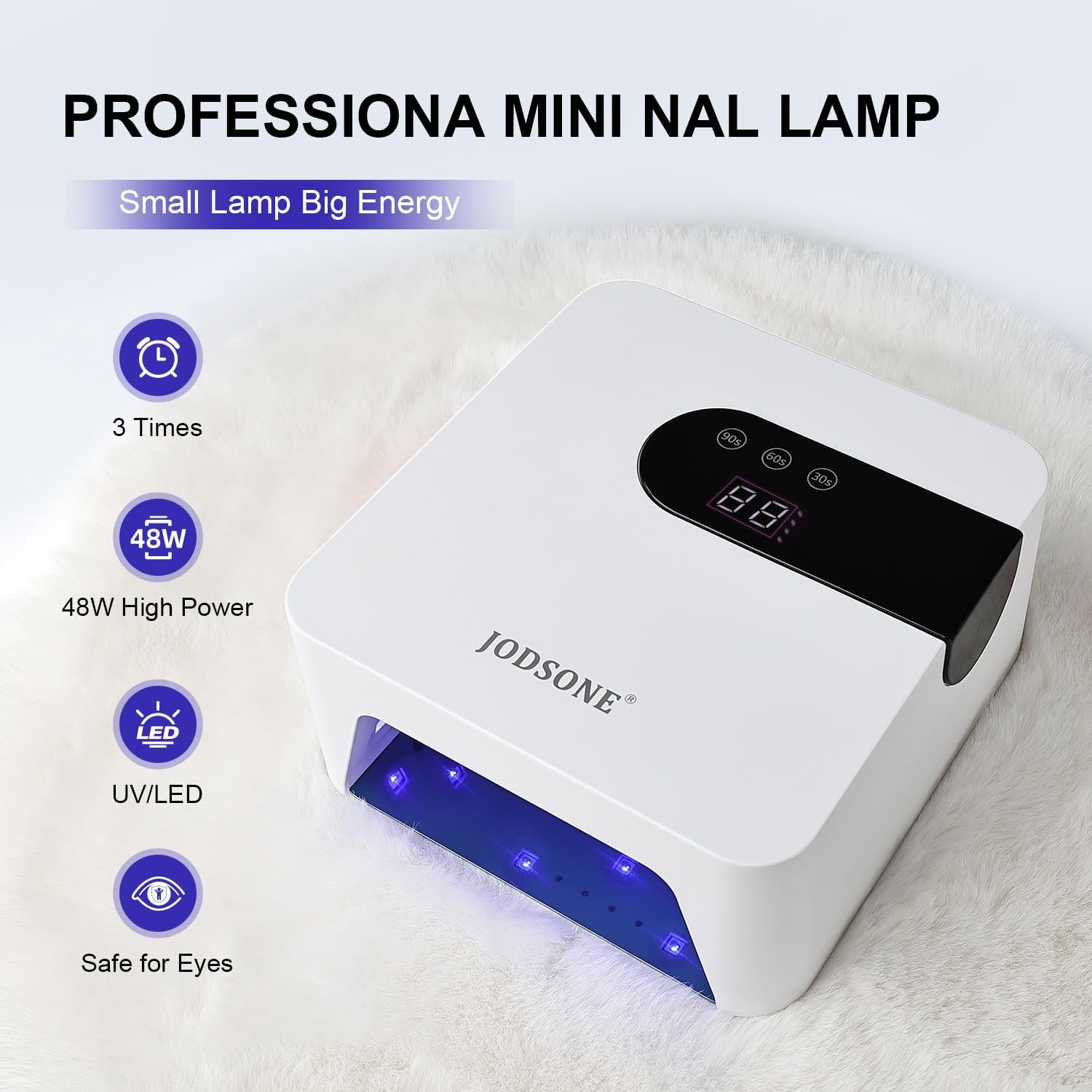 JODSONE U V Nail Lamp Rechargeable Portable with 3 Timers and LCD Display Screen for Nail Dryer Gel White