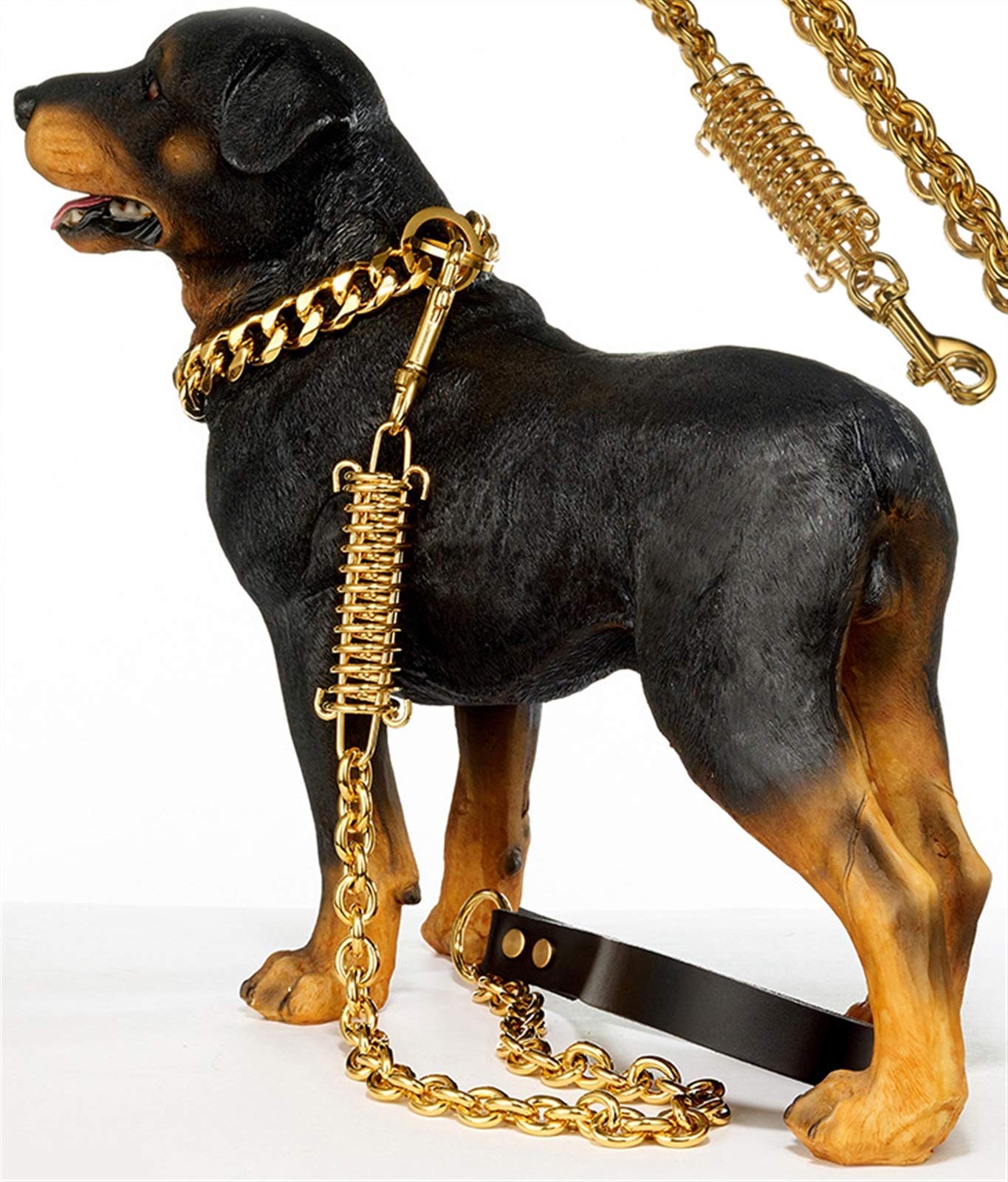 Hundeleine Seil mit Schockabsorbierender Feder Edelstahl Ausziehbare Leinen Schockpuffer Feder Starke Hundeleinen für Mittlere Große Hunde (Color : Gold, Size : 60x1.5cm)