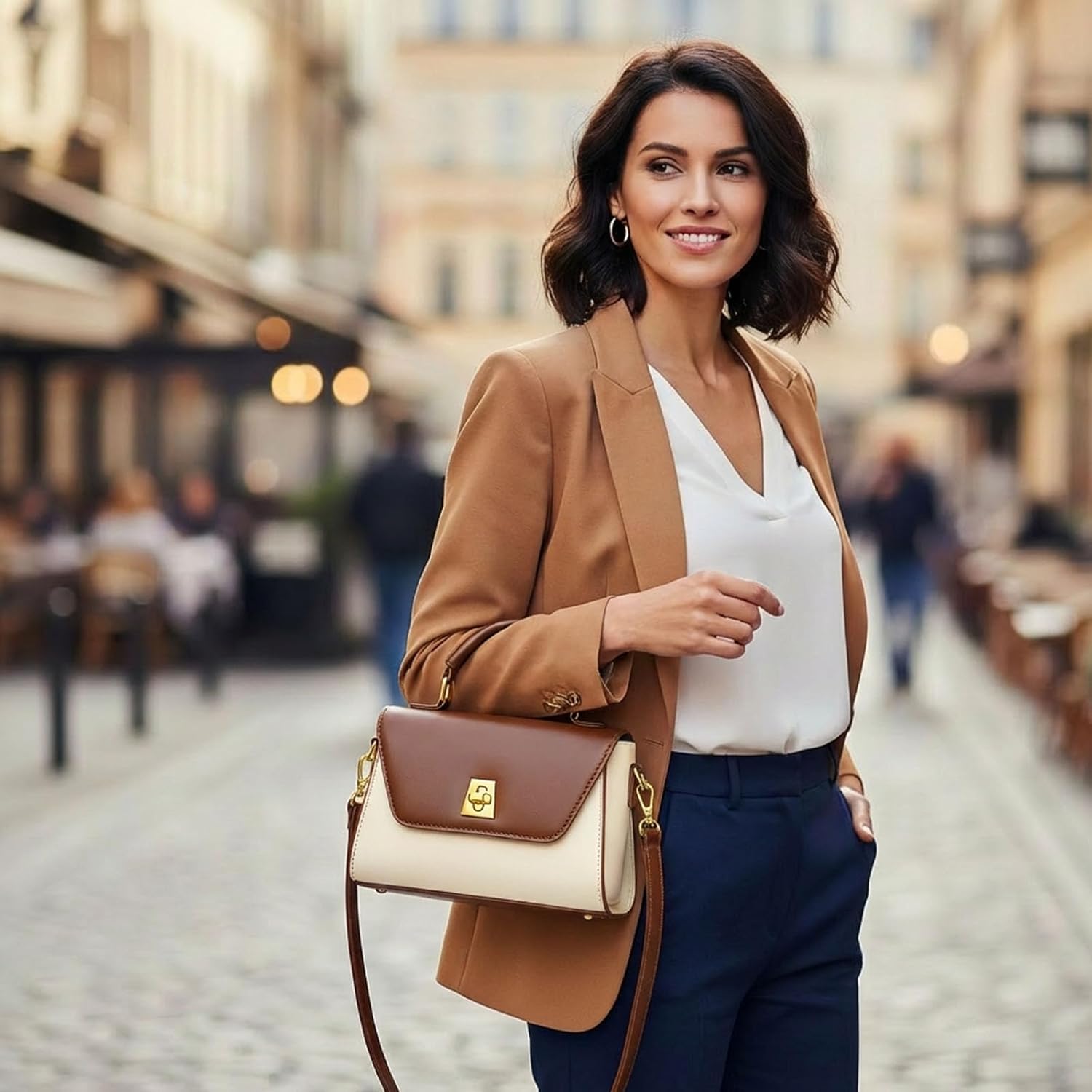 Classic Medium Crossbody Bag for Women, Vegan Leather Satchel Purse with Gold-Tone Hardware, Elegant Top-Handle Shoulder Bag - Image 5