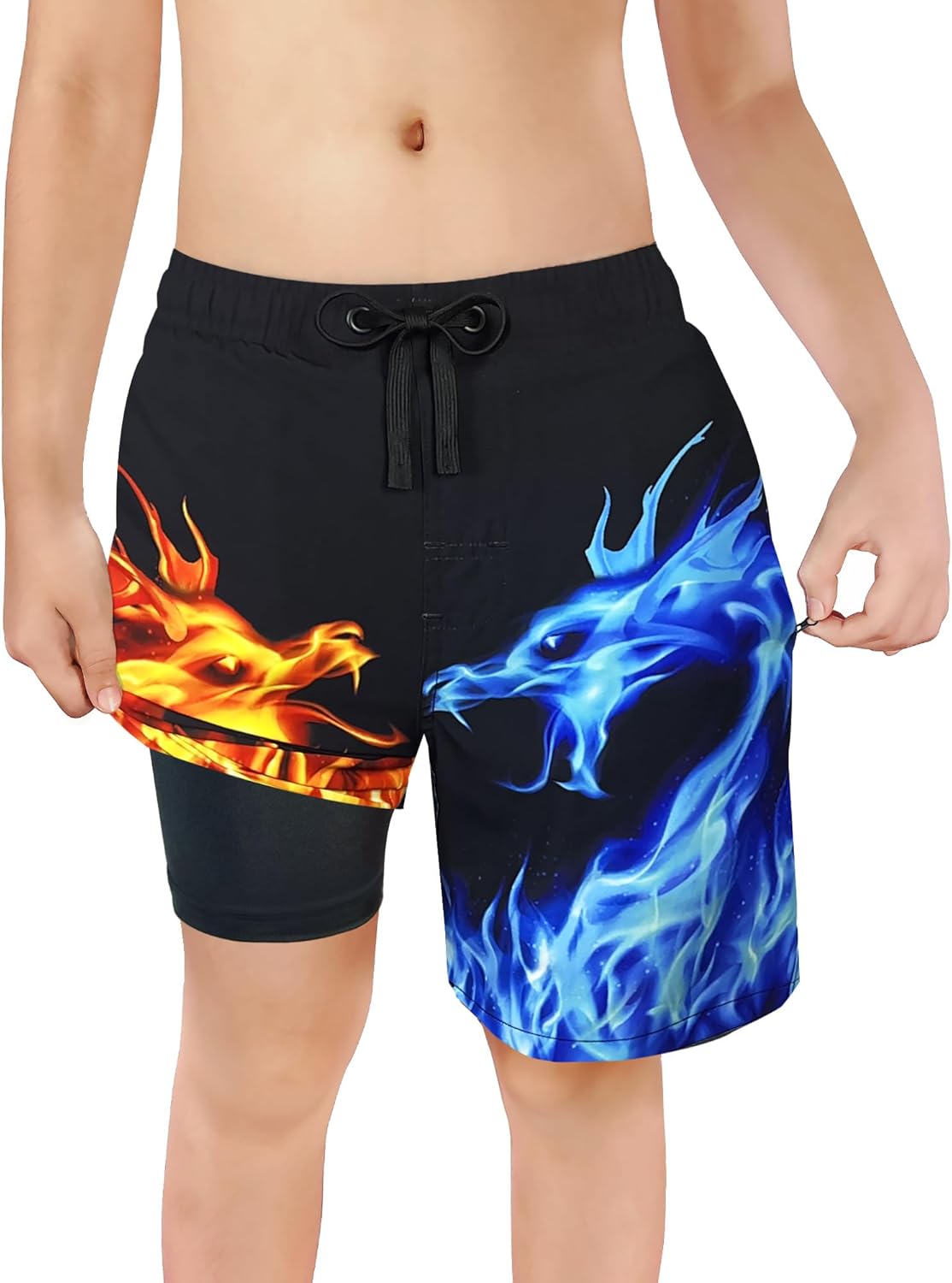 LUCOWEE Boys Swim Trunks Zipper Pockets Compression Liner Anti Chafe Swimsuit Bathing Beach Shorts Surf Quick Dry UPF 50+