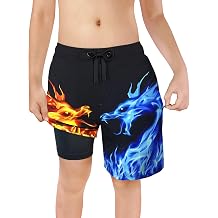 Boys Swim Trunks Zipper Pockets Compression Liner Anti Chafe Swimsuit Bathing Beach Shorts Surf Quick Dry UPF 50+