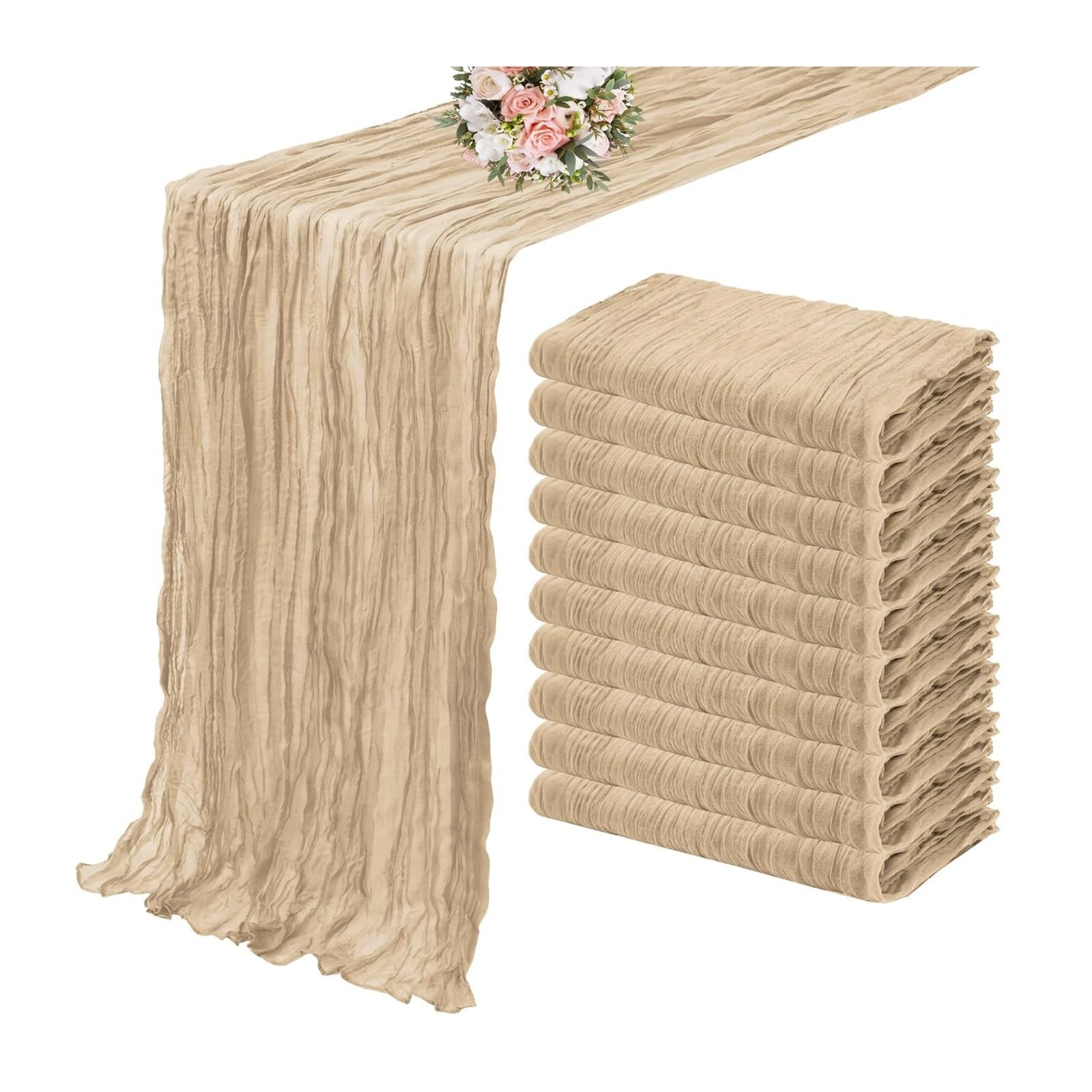 Chiffon Table Runner 10PCS Set Table Runner Setting Dining Wedding Party(Khaki,10PCS 50x50cm napkin)