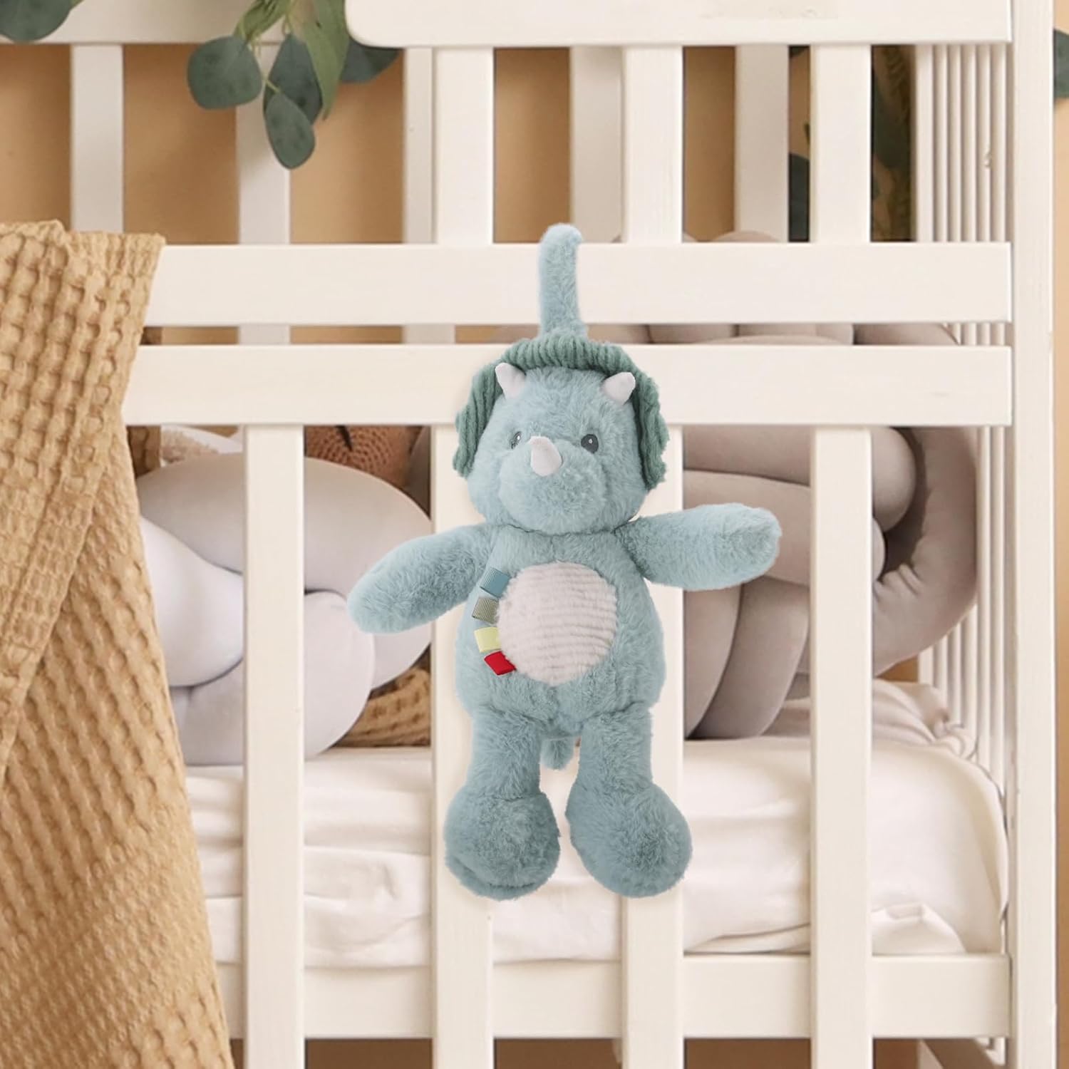 Linzy 10" Dinosaur Baby Stroller Toy – Soft Dinosaur Plush Stuffed Animal with LED Night Light & Lullaby Music, Birthday Christmas for Newborns from Birth+