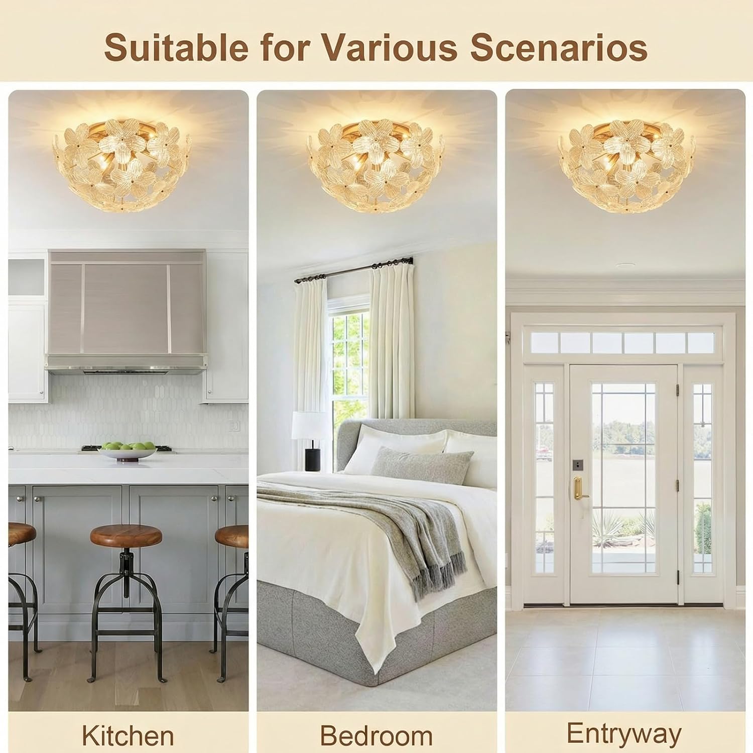 Modern Small Semi Flush Mount Ceiling Light Fixture, Flower Ceiling Light Fixture for Bedroom Bathroom Closet Entryway Living Room Indoor Kitchen Foyer Hallway