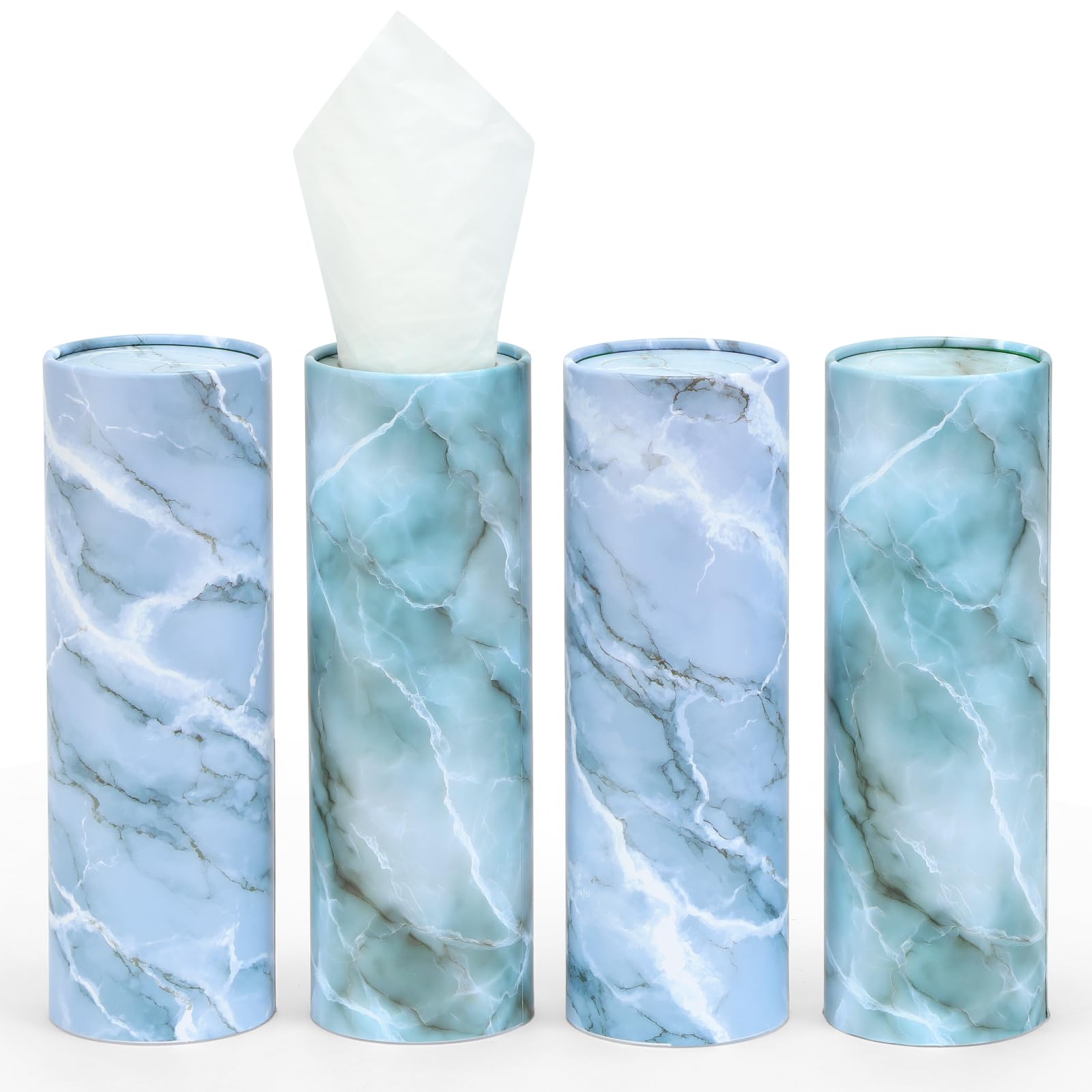 GOMEW Car Tissue Holder (4 PK) - 50 3-Ply Tissues Cylinder, Fits Car Cup Holders, Portable Travel Tubes Box Container, Marble Design, Round Tissue