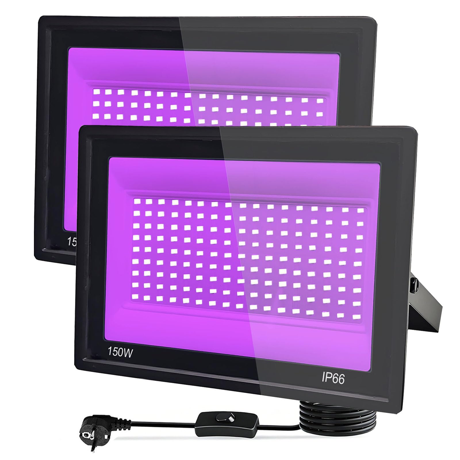 2 Piezas LED Luz Negra 150W, Foco LED Ultravioleta 395-400NM IP66 Impermeable, Luz Negra Ultravioleta Para Halloween, Navidad, Bar, Body Painting, Fiesta, Discoteca