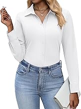 HOTOUCH Button Down Shirt for Women Long Sleeve Stretch Blouse Collared Neck Casual Solid Office Work Top White M