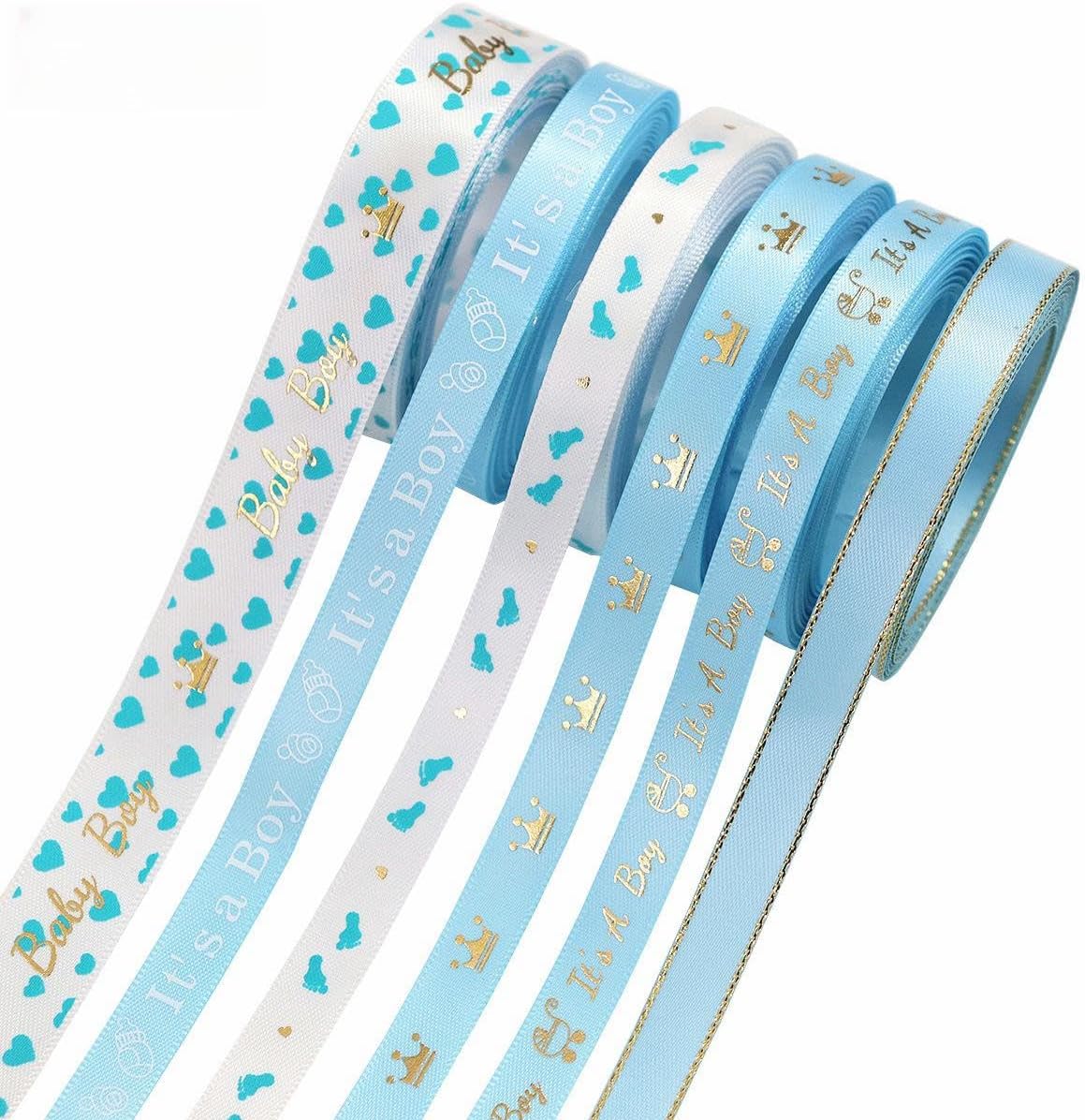 Amazon.com: 6 Roll Satin Blue Baby Craft Ribbon,3/8 Inch Baby Shower ...