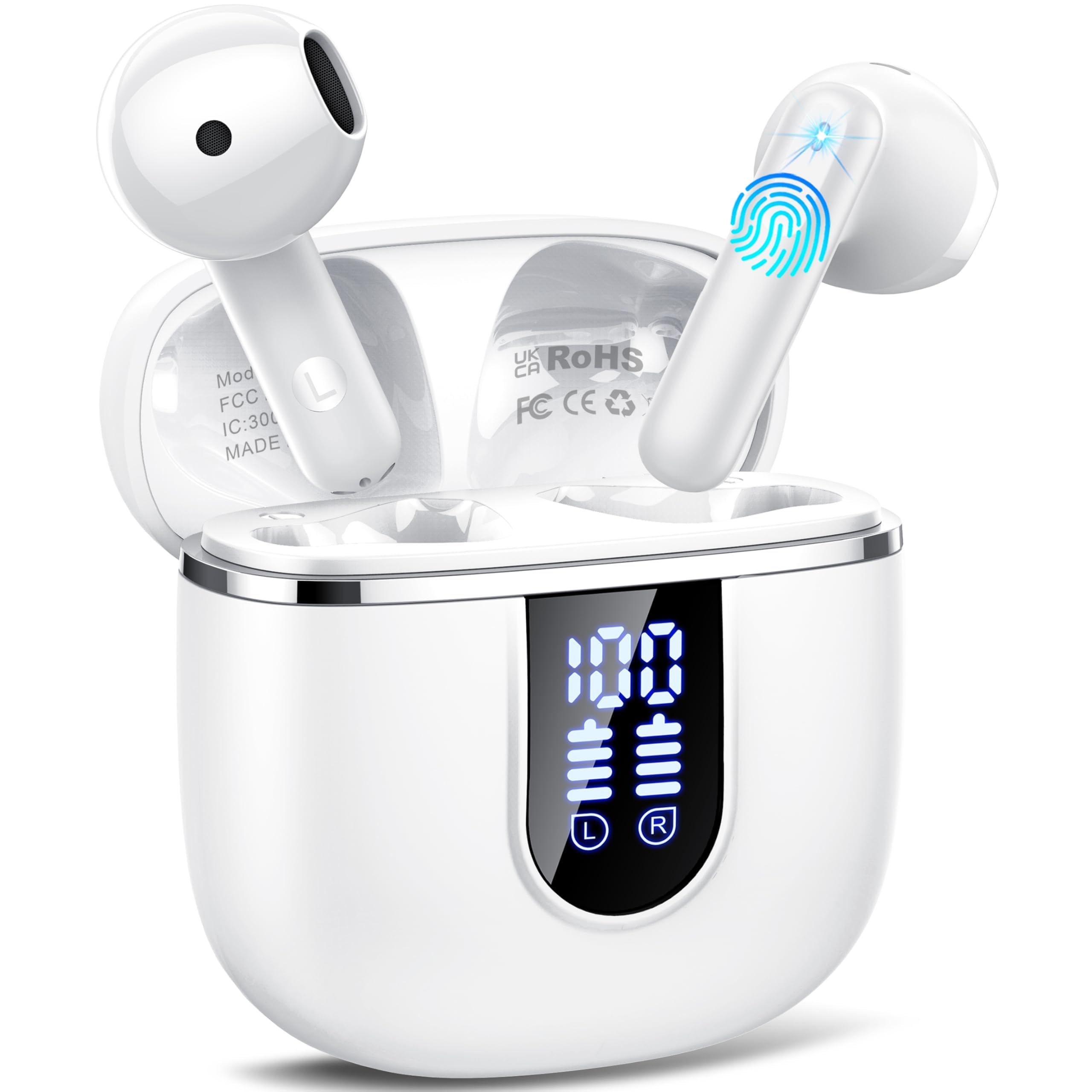 Auriculares Inalambricos Bluetooth 5.4, Auriculares Bluetooth con HiFi Estéreo, 40H Cascos Inalambricos Bluetooth con 4 HD Mic ENC Reducción de Ruido, Pantalla LED, IP7 Impermeable Audifonos USB-C — view 10