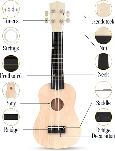 Miniatura 3 de Kit de ukelele de bricolaje construye tu propia guitarra con kit de ukelele soprano de 21 pulgadas, incluye 33 piezas para hacer tu propio ukelele