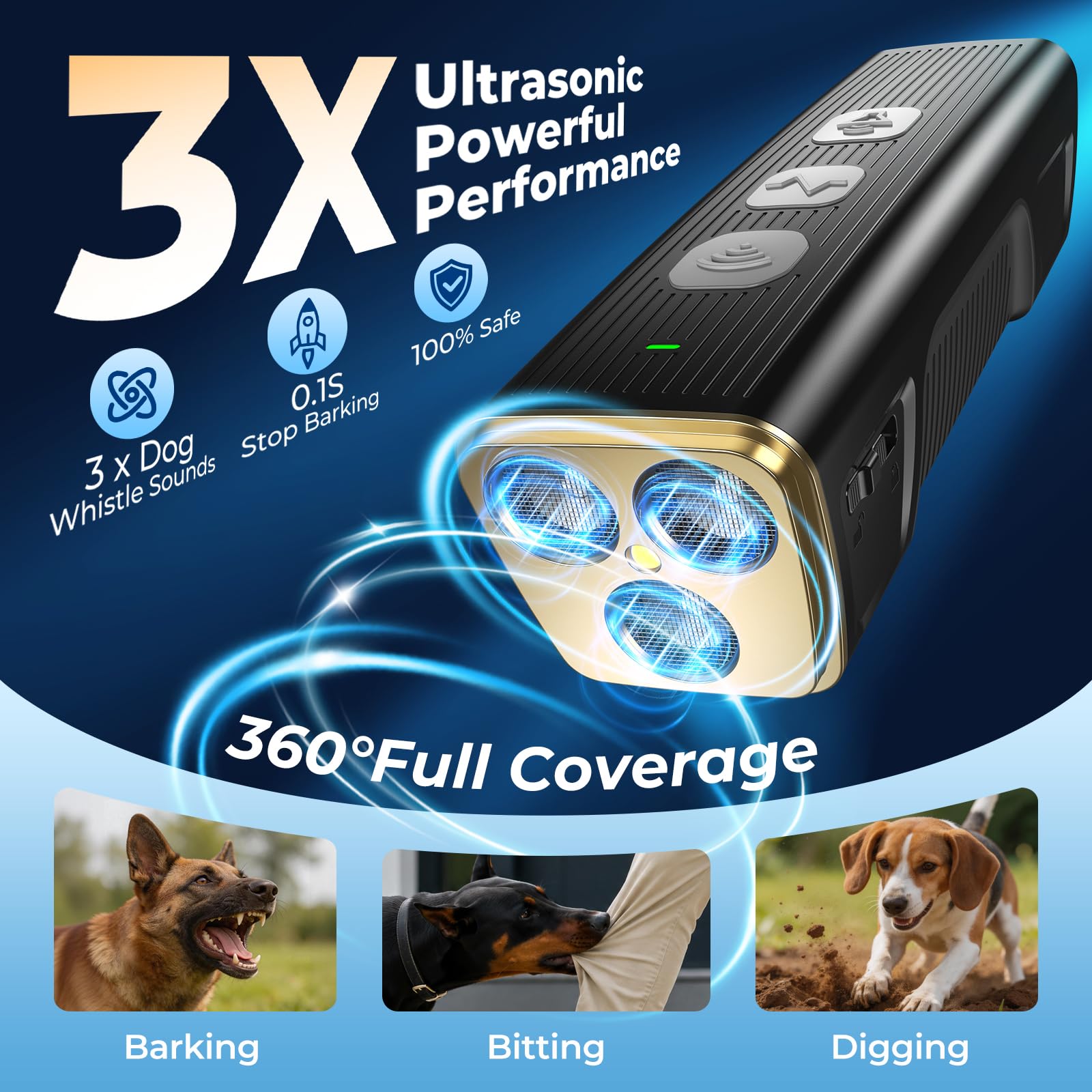 Dispositivos ultrasónicos de alto rendimiento para disuasión de ladridos de perro, dispositivo anti ladridos para perros, herramientas de entrenamiento humano para perros con linterna LED y