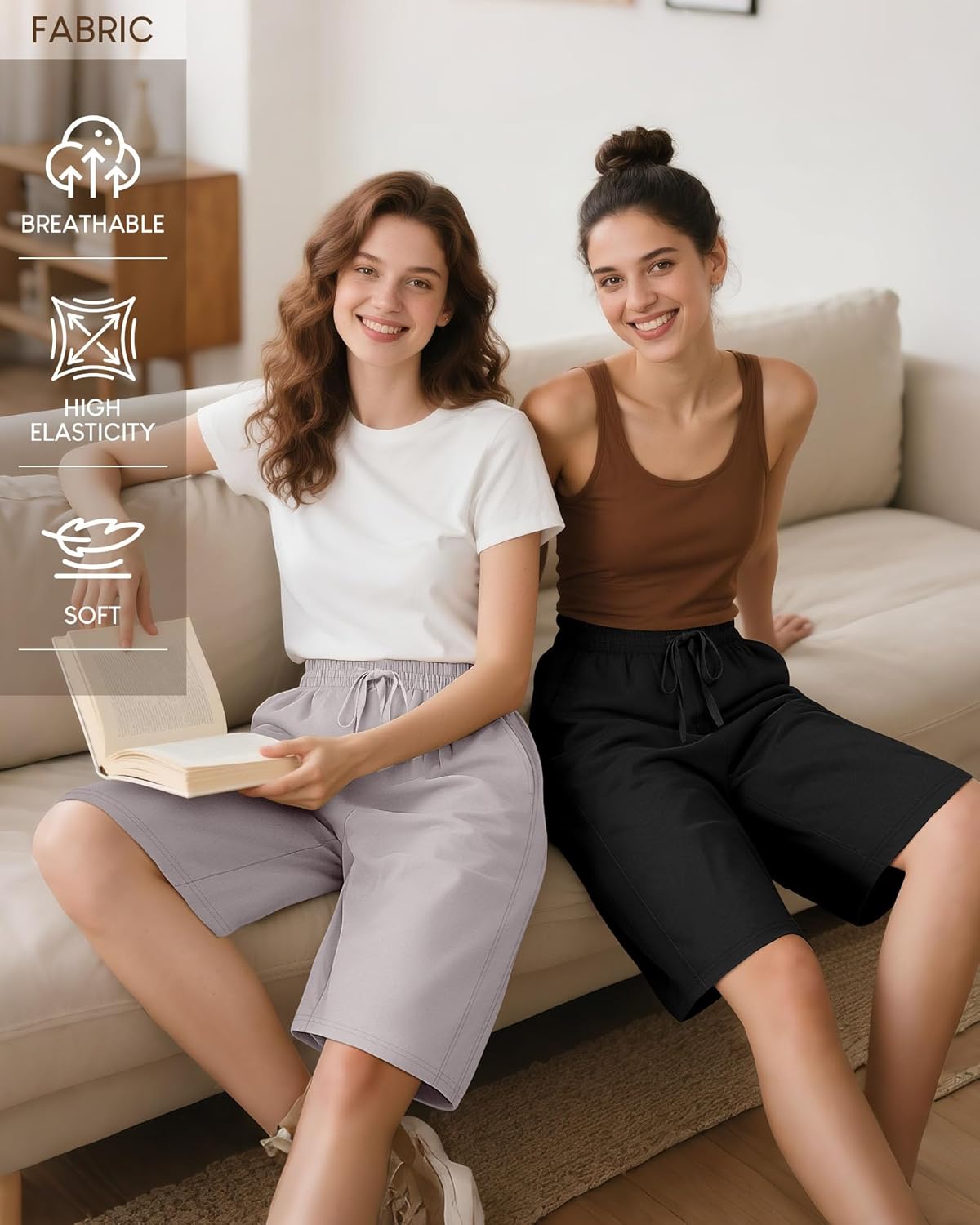 3 Pack Women's Bermuda Shorts Summer Drawstring Elastic Waisted Comfy Casual Sweat Long Shorts - Image 3