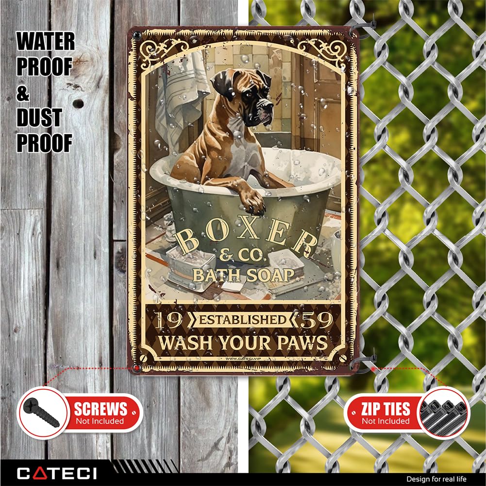 Targa In Metallo Divertente Per Cani Boxer 'Wash Your Paws' - Poster Retrò 20,5x30,5 Cm Per Bagno, Cucina, Garage - 3