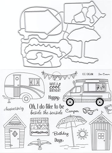 DzIxY Paraguas para caravana, sellos transparentes y troqueles de corte de metal, para hacer tarjetas, álbumes de recortes, suministros de papel,