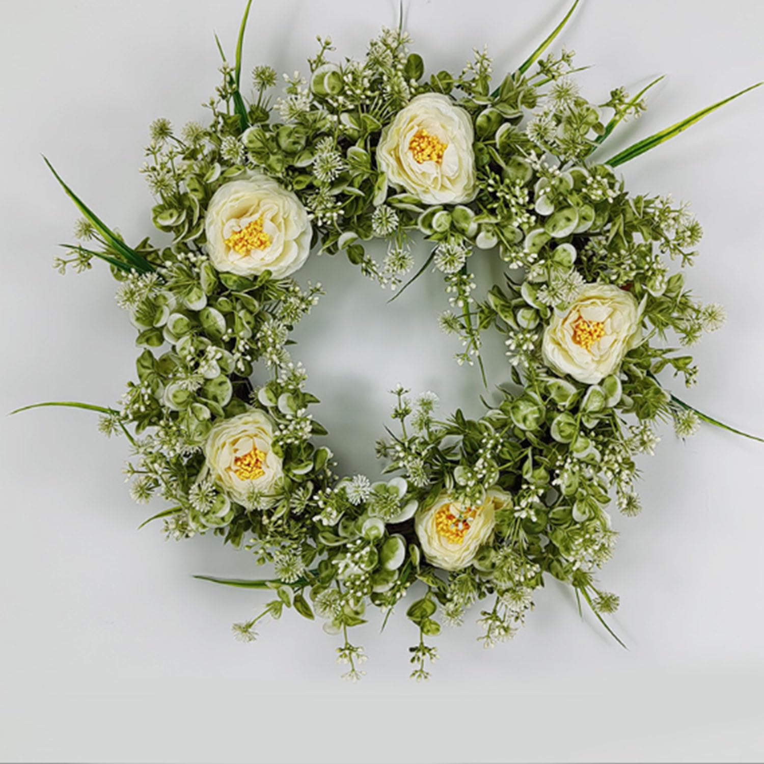 Christmas wreaths, 18 Inch, for Home, Farmhouse Decor with Eucalyptus Leaves,Rose, Big Berries(Color 10)