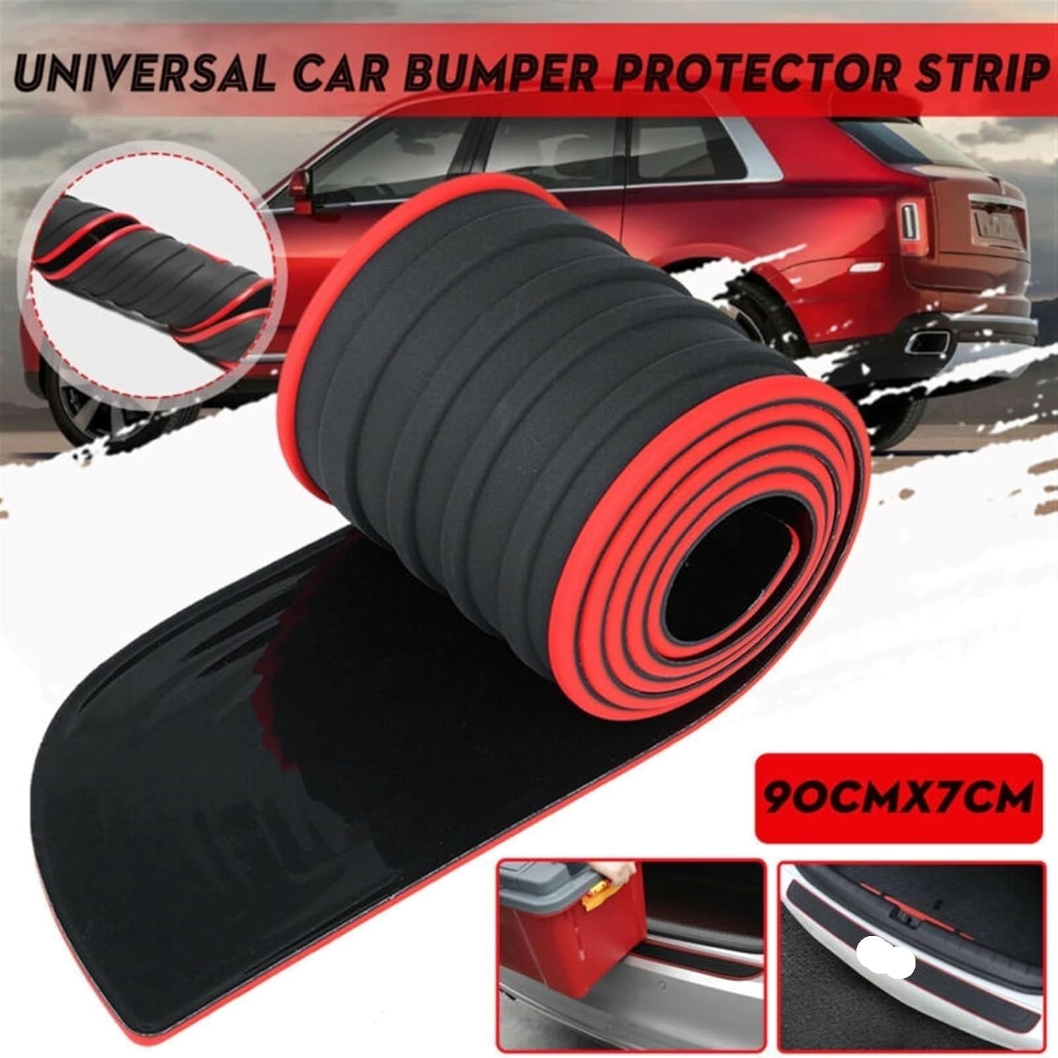 90cm Universal Car Rear Trunk Sill Bumper Guard Protector Rubber Pad Cover Strip Floor Anti Collision